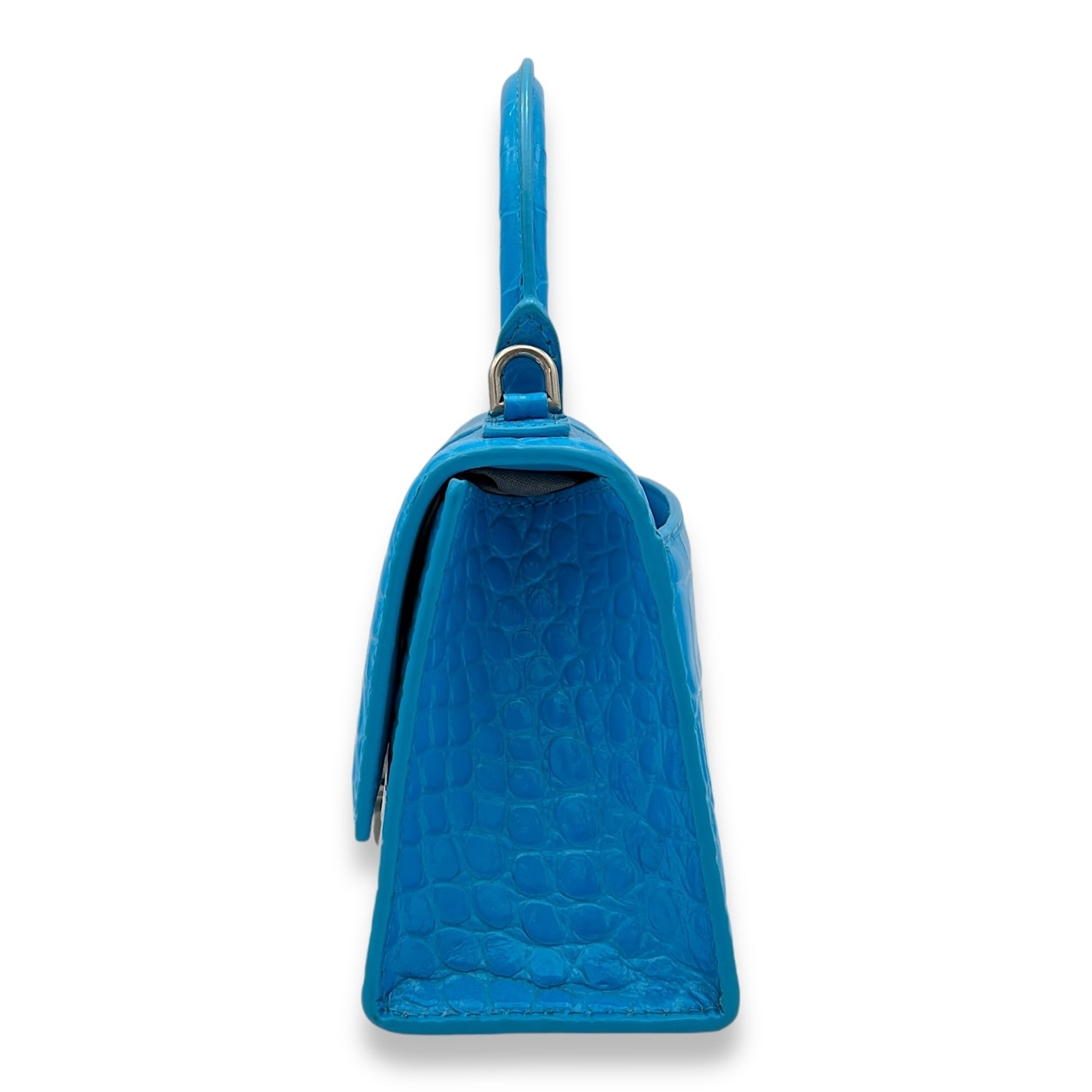Hourglass Top Handle Bag XS Blue in Calfskin , Silver Hardware - Image 5