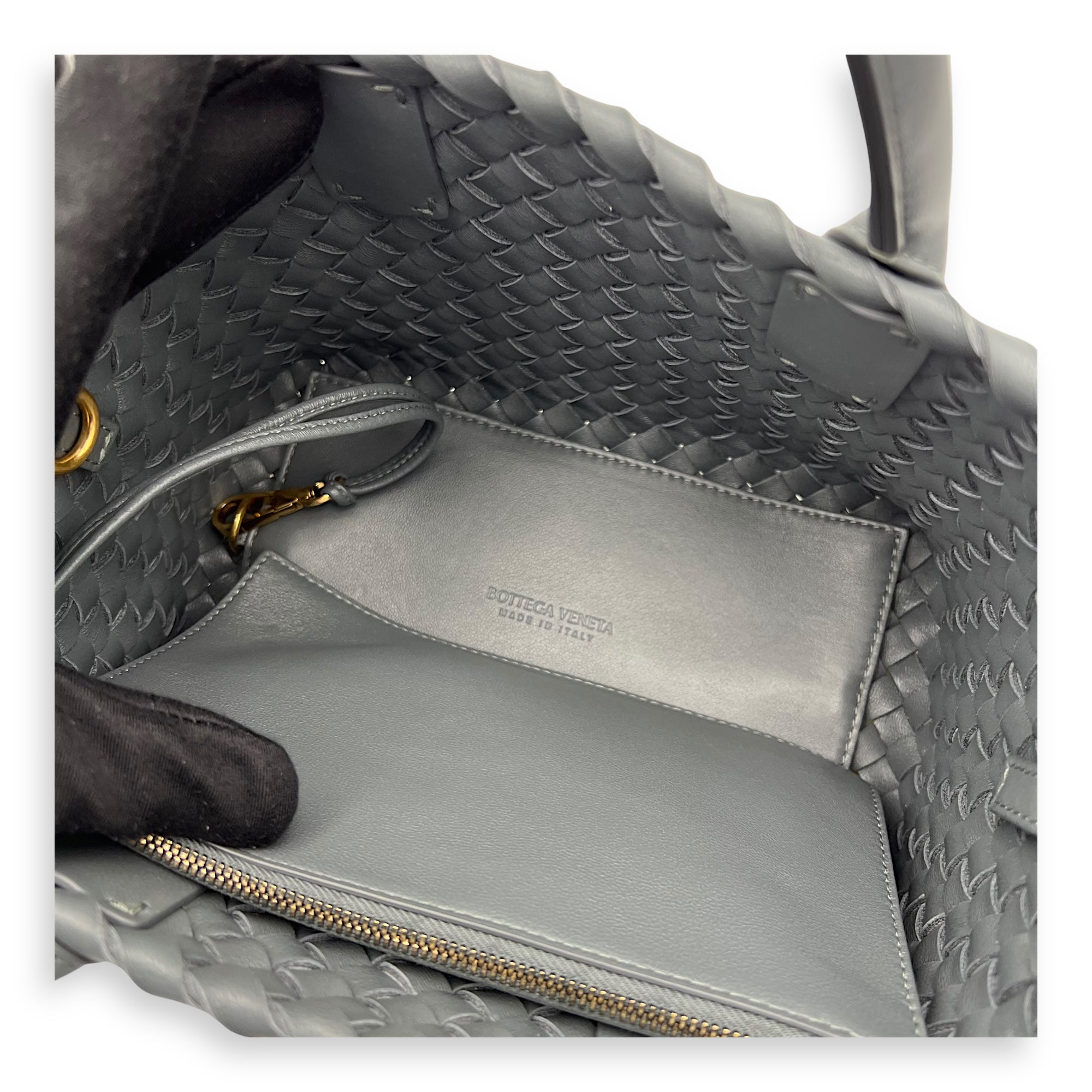 Cabat Top Handle Bag Grey in Lambskin, Silver hardware - Image 8