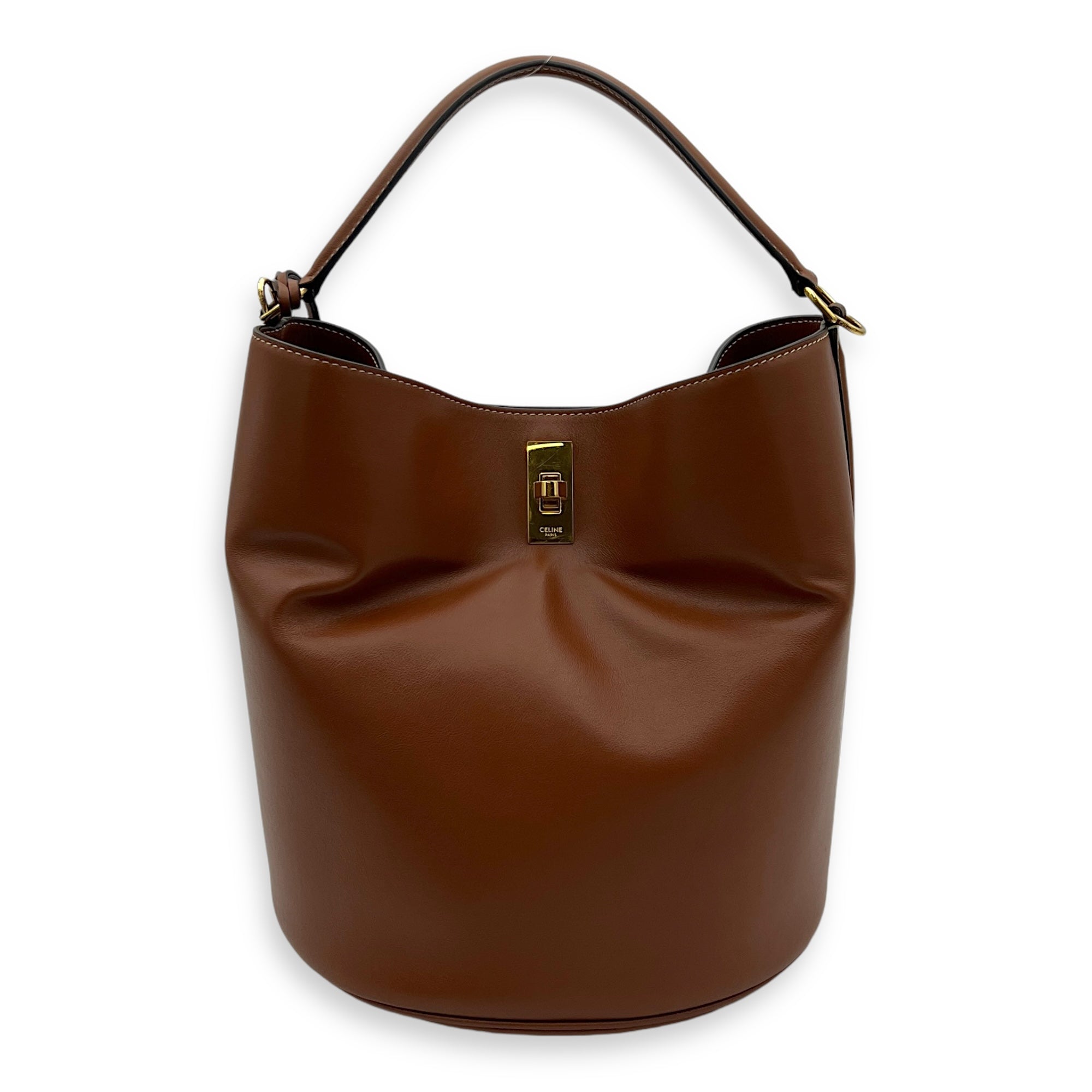 16 Tan Bucket Bag in Calfskin, Gold hardware