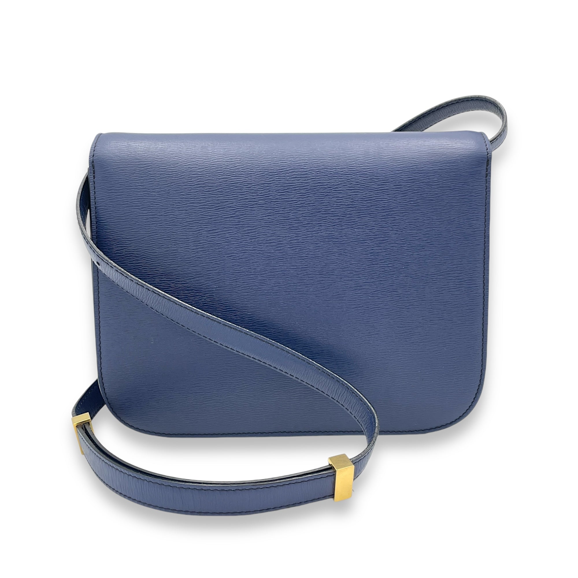 Box Medium Blue Crossbody Bag in Calfskin, Gold hardware - Image 3