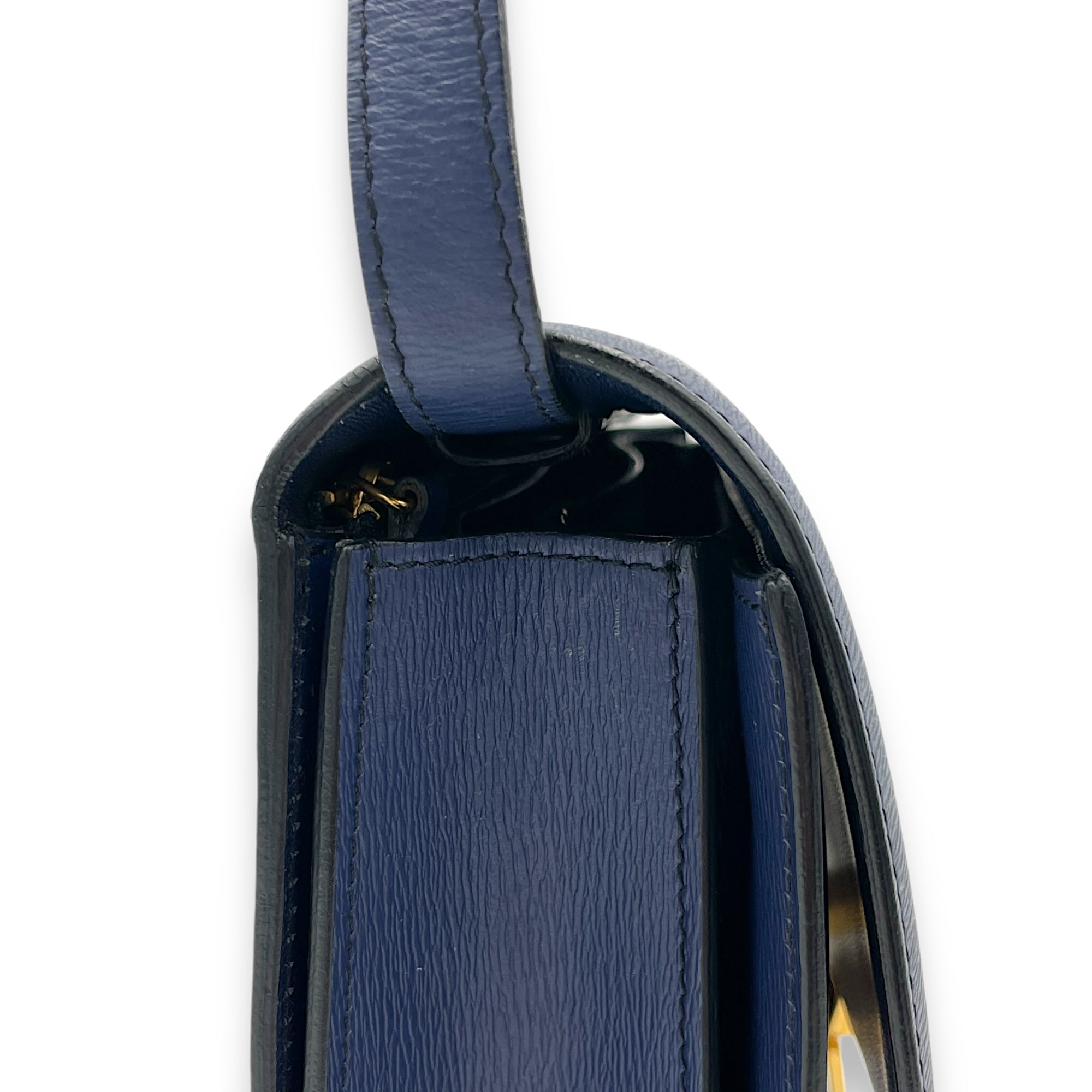 Box Medium Blue Crossbody Bag in Calfskin, Gold hardware - Image 9