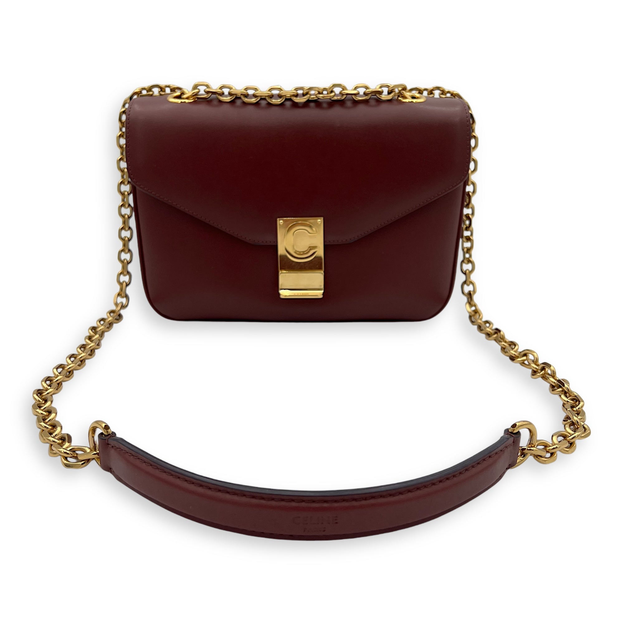 C Red Shoulder Bag in Calfskin, Gold hardware - Image 12