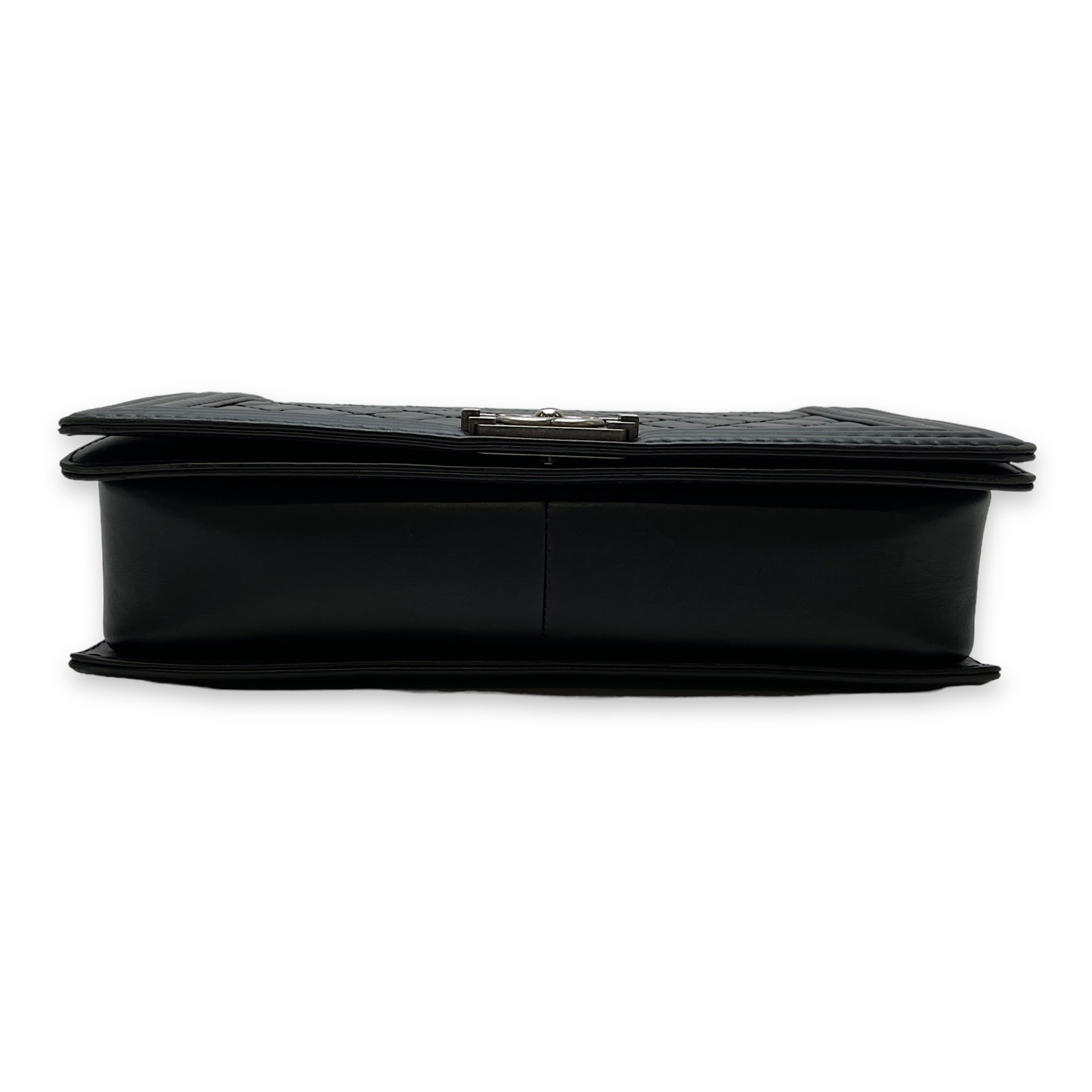 Boy Large Black Shoulder Bag in Calfskin, Ruthenium hardware - Image 6