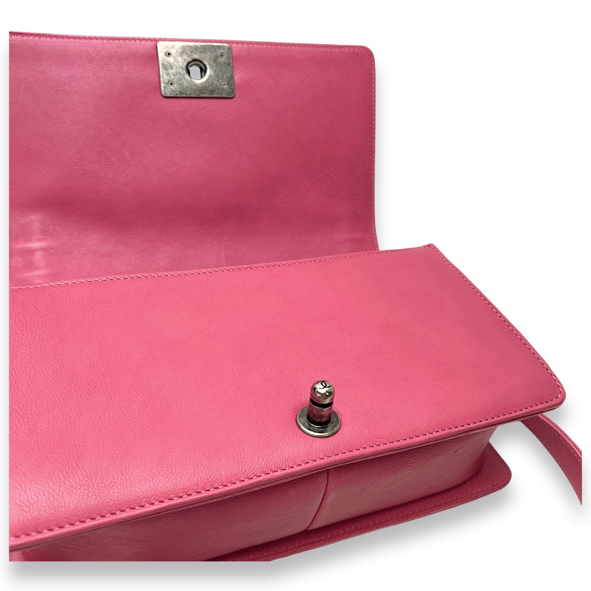 Boy Medium Pink Shoulder Bag in Calfskin, hardware - Image 11