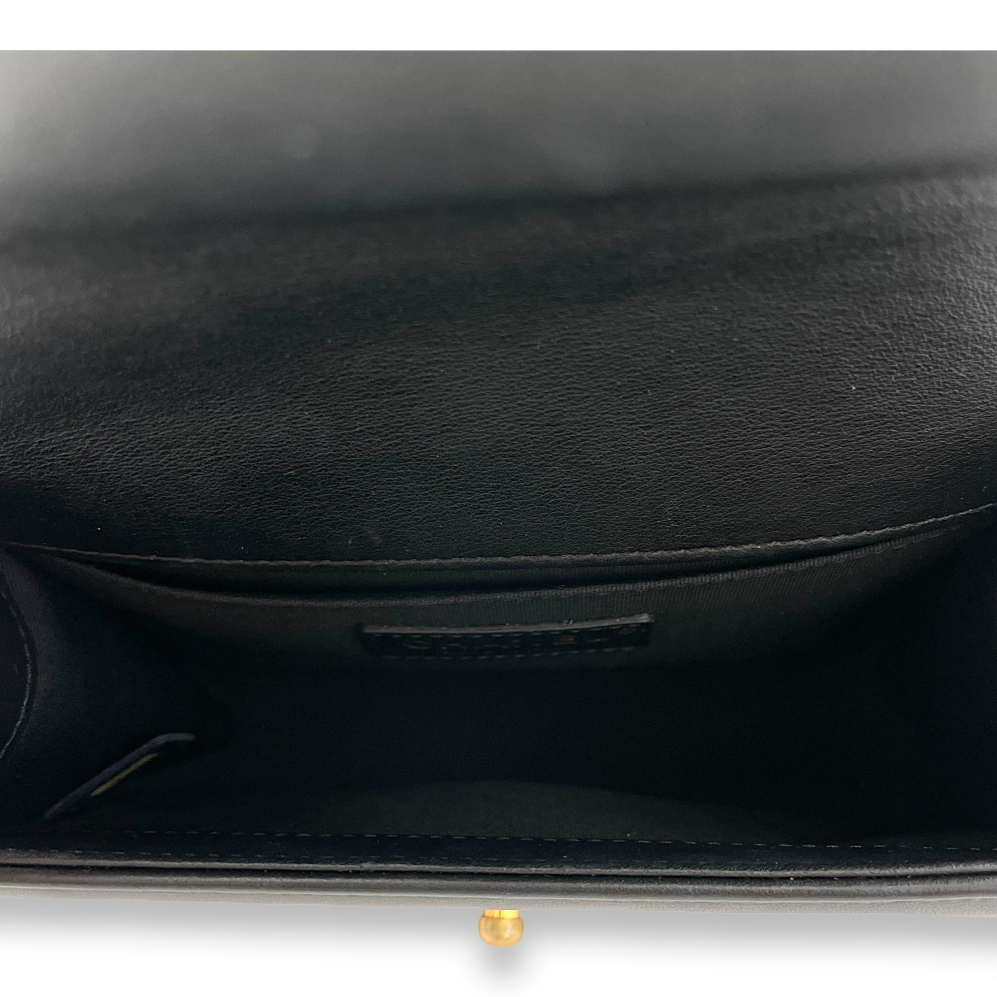 Boy Small Crossbody Bag Black in Calfskin, Brushed Gold - Image 12