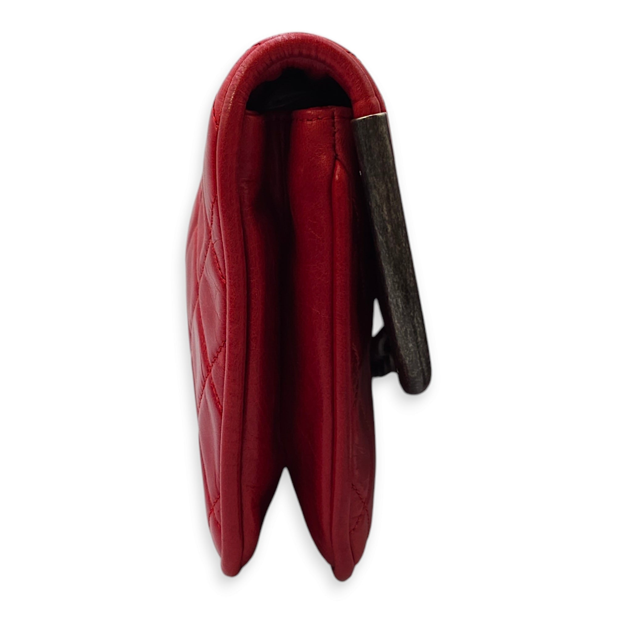CC Quilt Red Clutch in Calfskin, Ruthenium hardware - Image 5