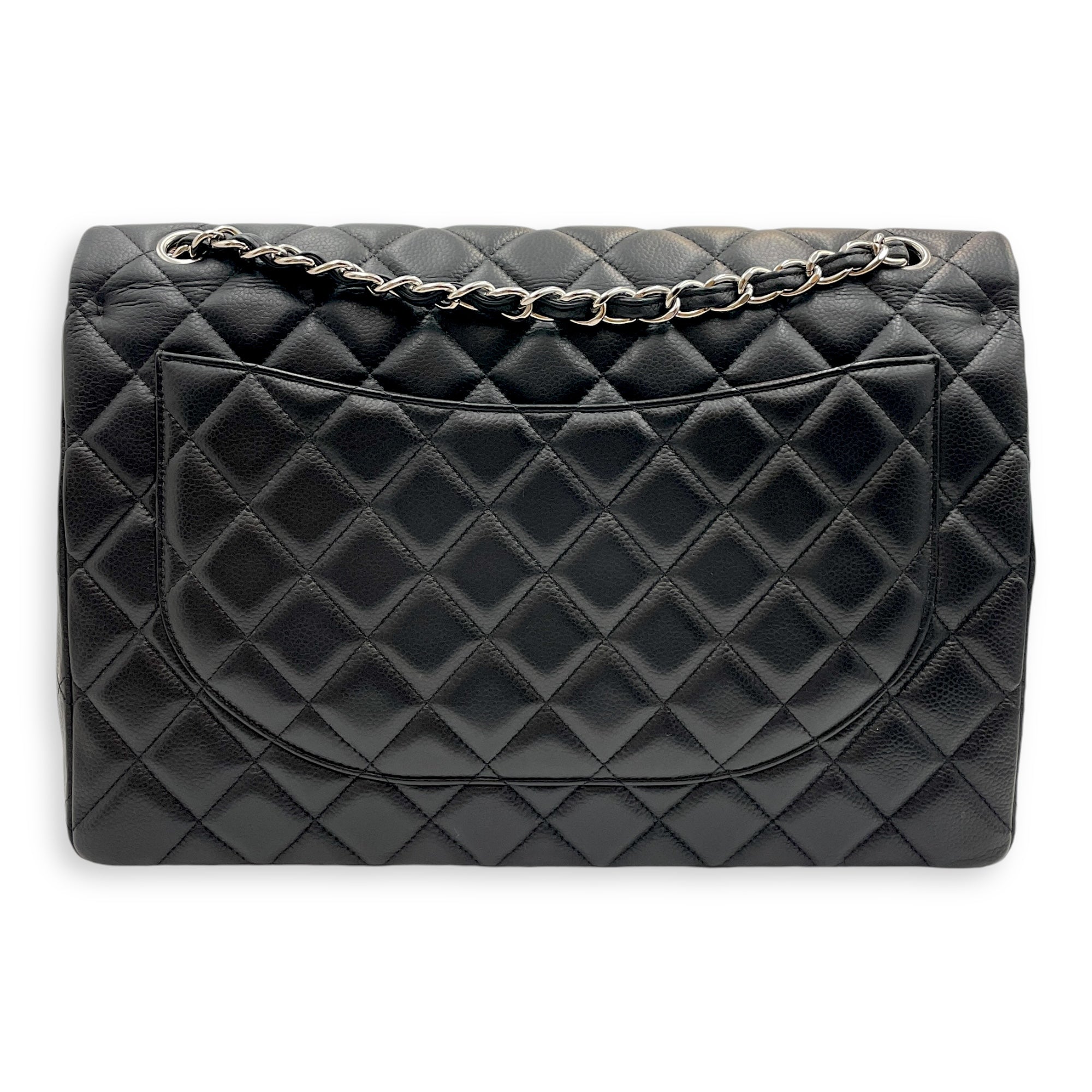 Classic Double Flap Maxi Black Shoulder Bag in Caviar Leather, Silver hardware - Image 3