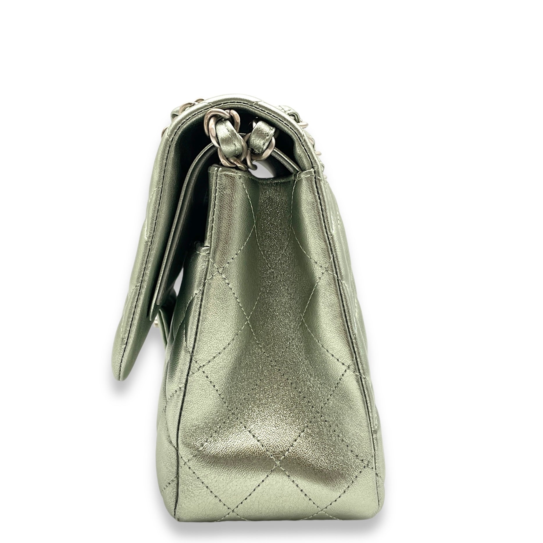 Classic Double Flap Metallic Green Shoulder Bag in Lambskin, Matte Ruthenium hardware - Image 5