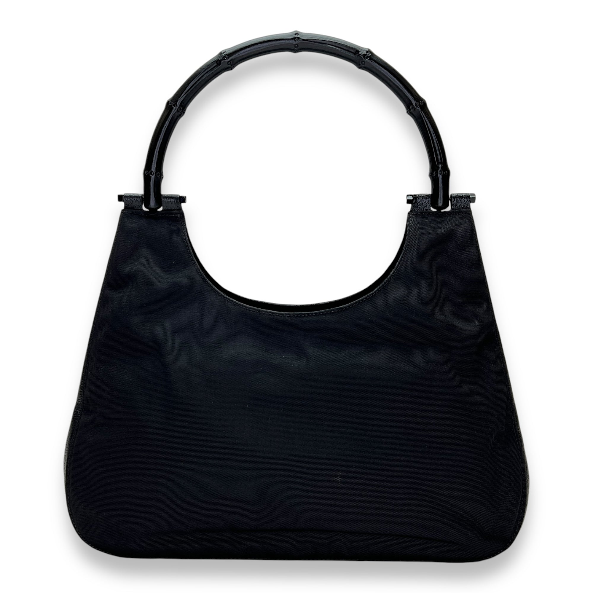 Bamboo Small Black Top Handle Bag in Canvas, Lacquered Metal hardware - Image 3