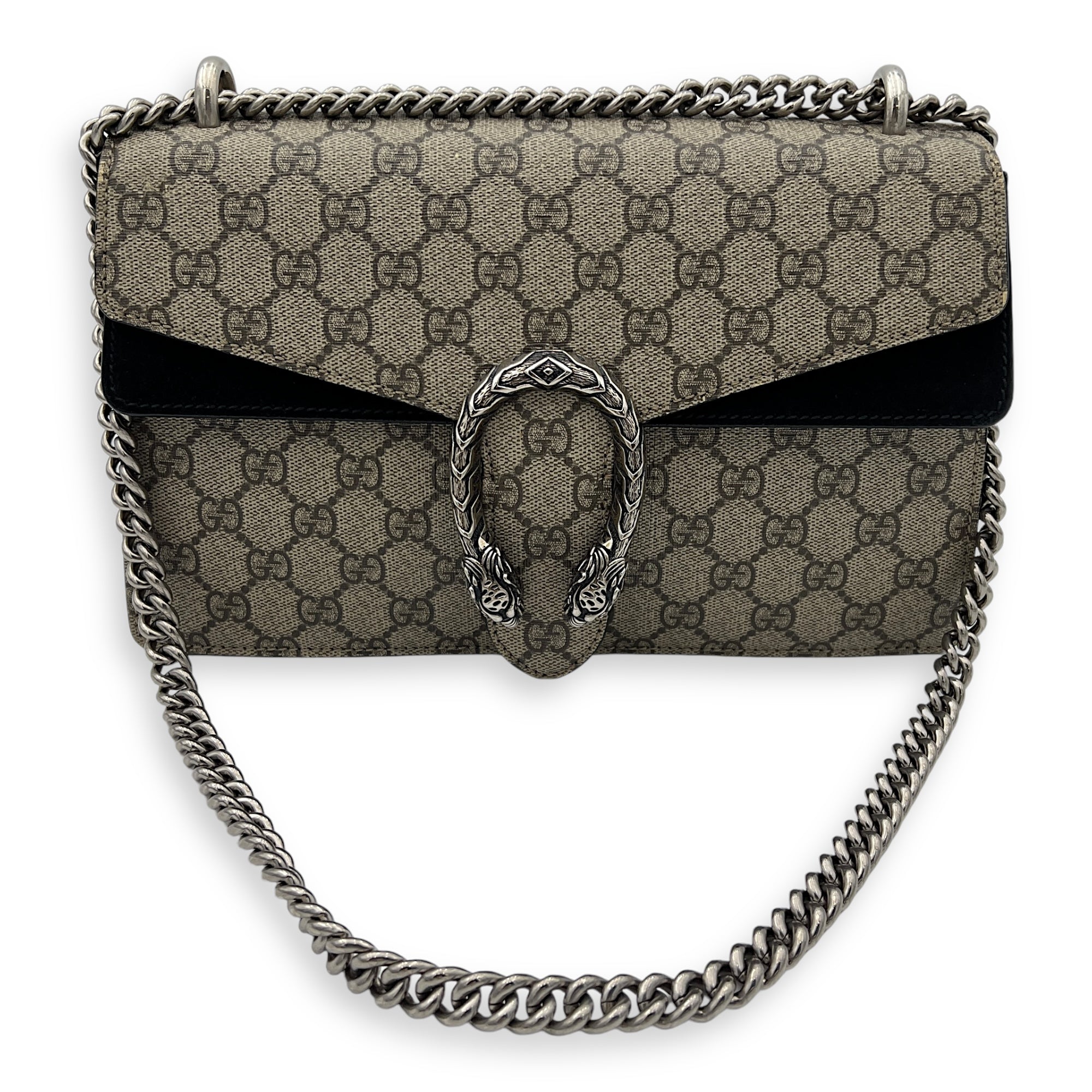 Dionysus Small Black Shoulder Bag in Coated Canvas, Silver hardware - Image 16