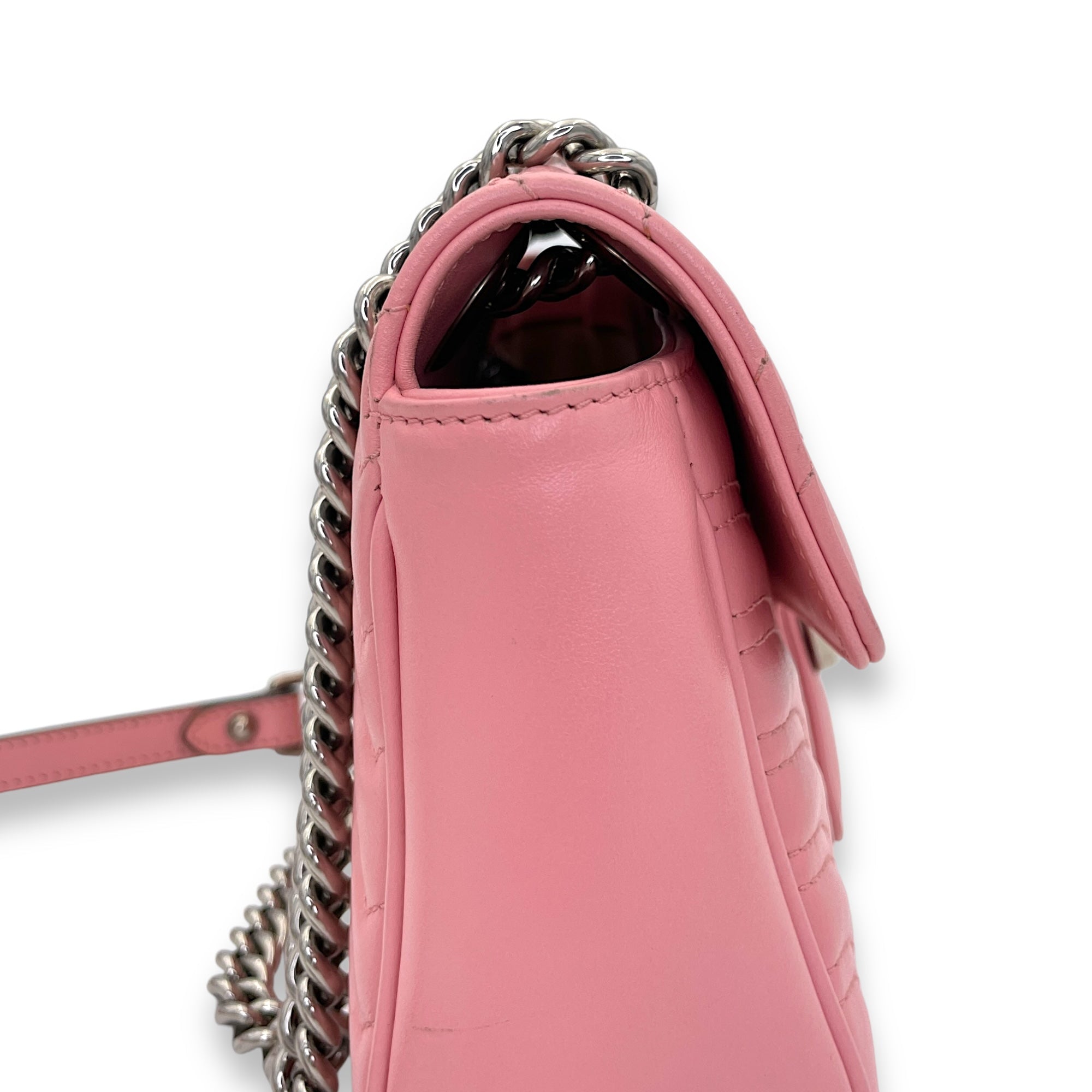 GG Marmont Small Pink Shoulder Bag in Calfskin, Silver hardware - Image 8
