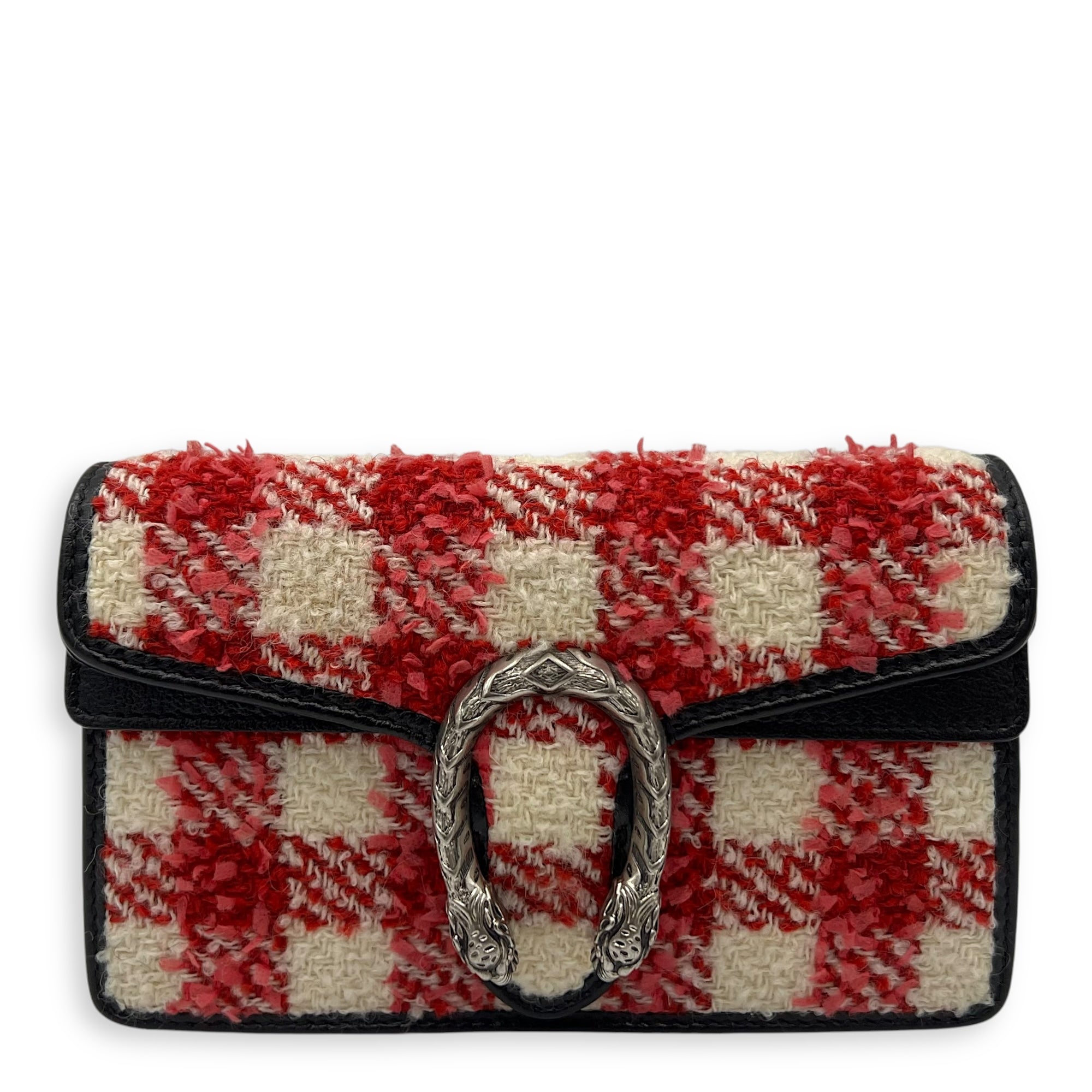 Dionysus Super Mini Red Crossbody Bag in Tweed, Ruthenium hardware
