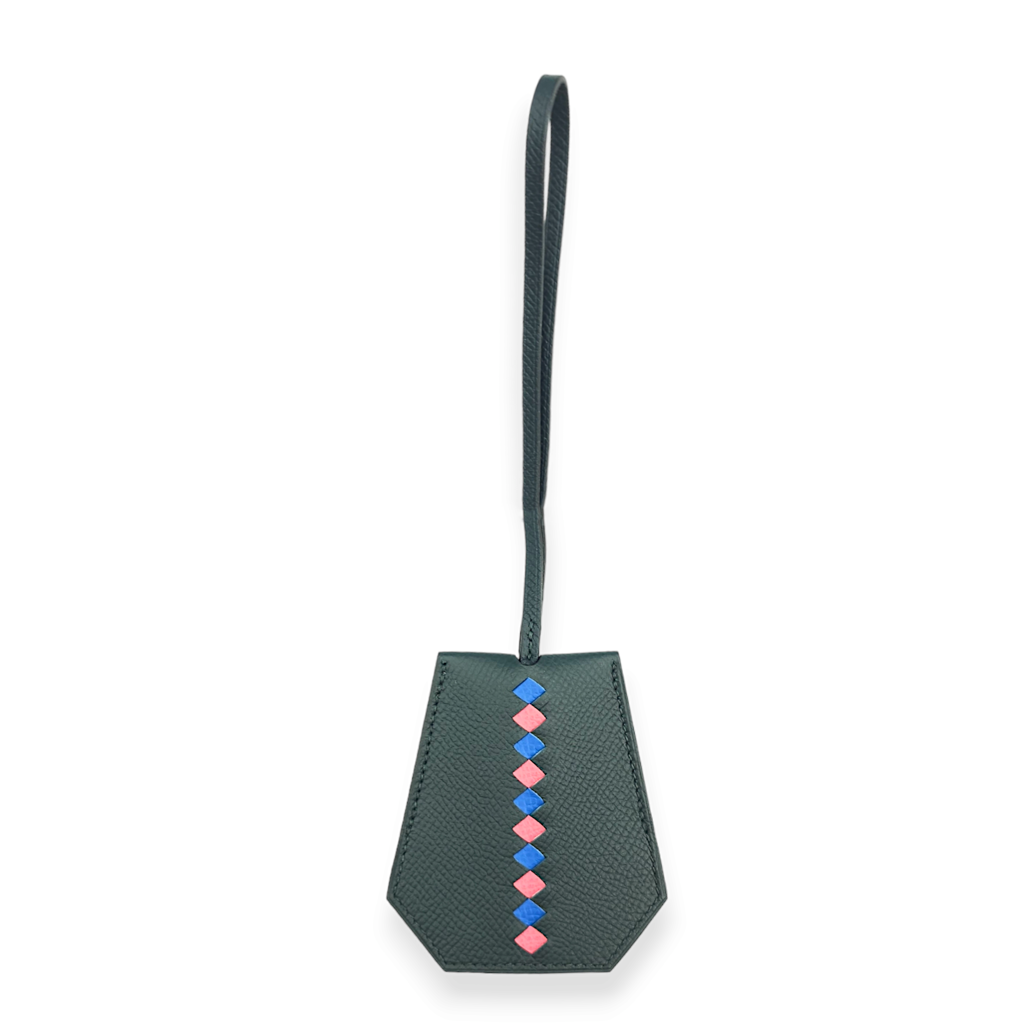 Clochette Vert Cypres/Blue Zellige/Rose Azalee Charm in Epsom, Palladium hardware - Image 3