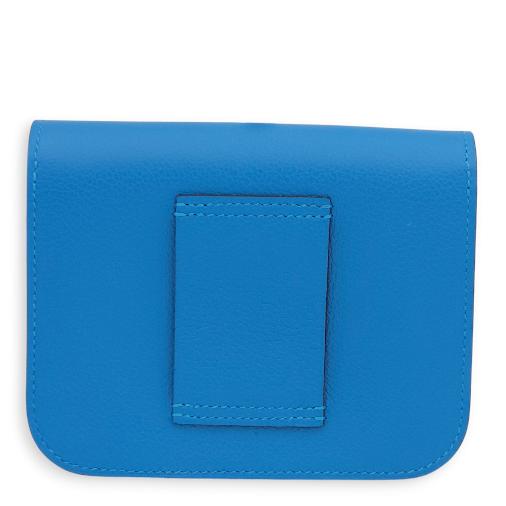 Constance Slim Blue Hydra Wallet in Evercolor, Gold hardware - Image 3