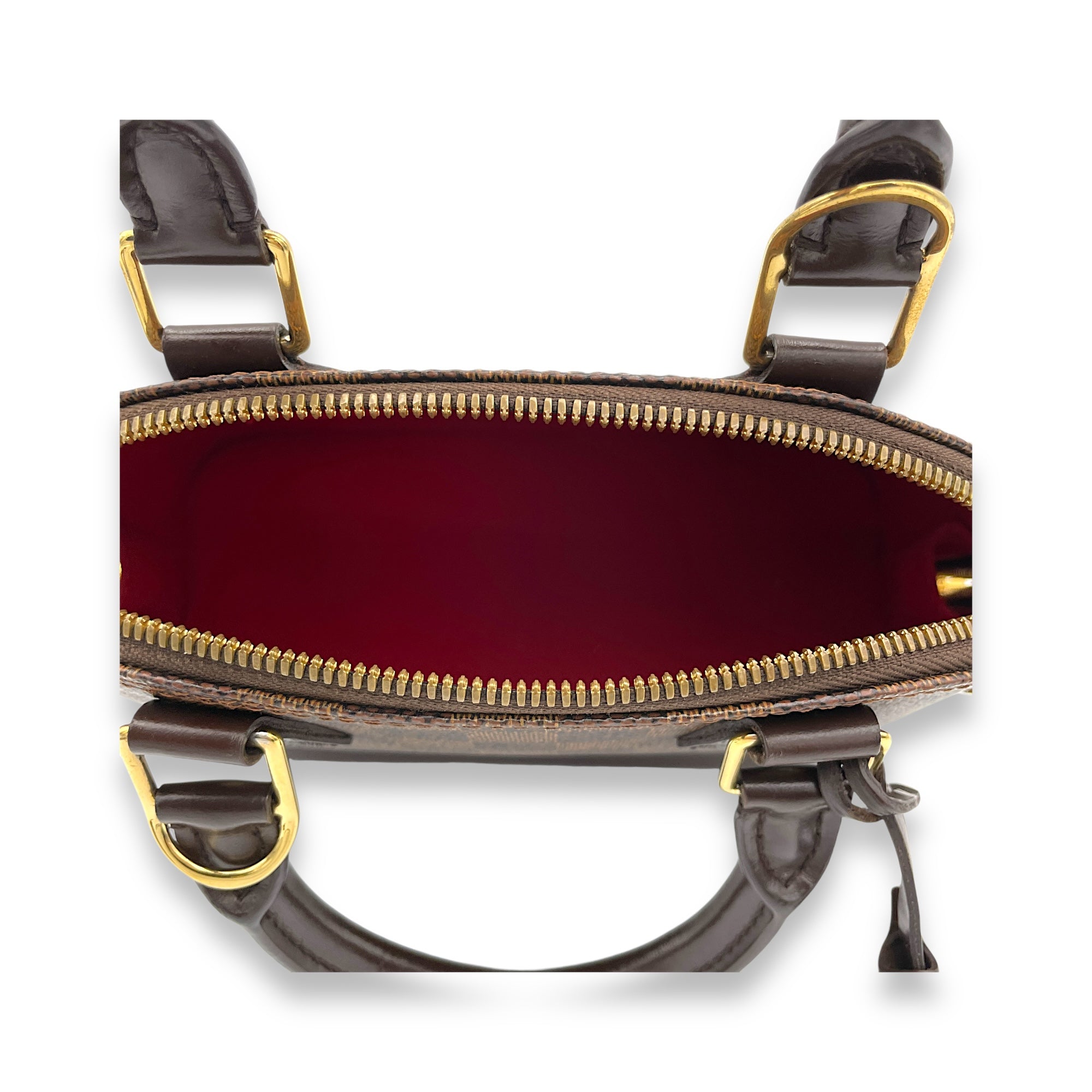 Alma BB Damier Ebene Top Handle Bag in Coated Canvas, Gold hardware - Image 12