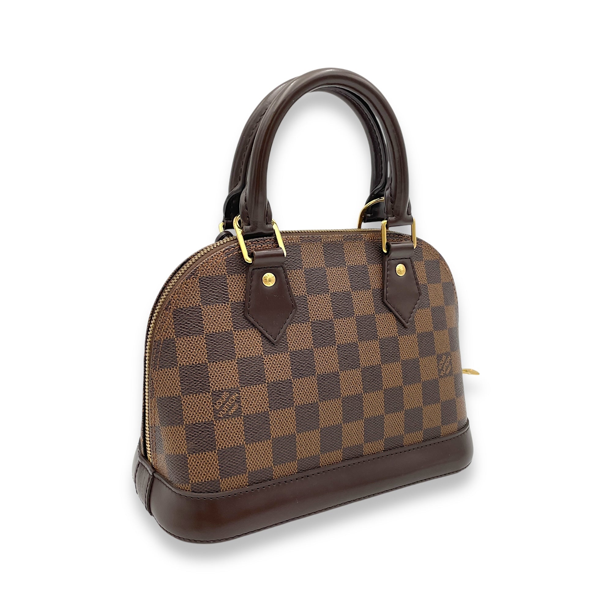 Alma BB Damier Ebene Top Handle Bag in Coated Canvas, Gold hardware - Image 5