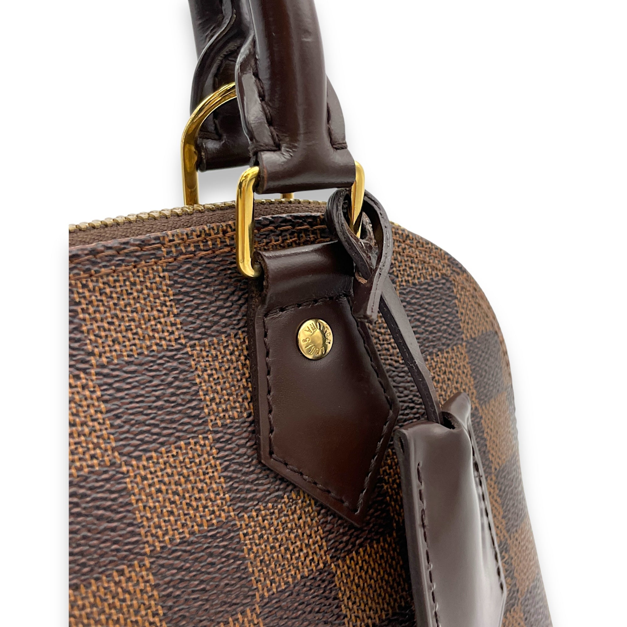 Alma BB Damier Ebene Top Handle Bag in Coated Canvas, Gold hardware - Image 10