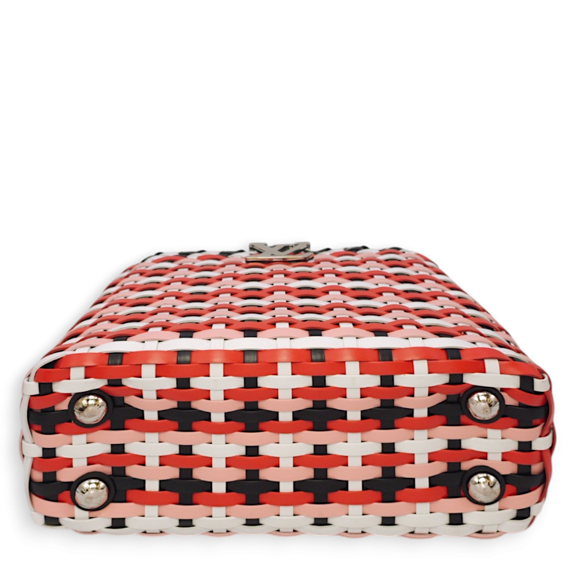 Capucines BB Red/White/Pink/Black Top Handle Bag in Braided Calf, Palladium hardware - Image 8