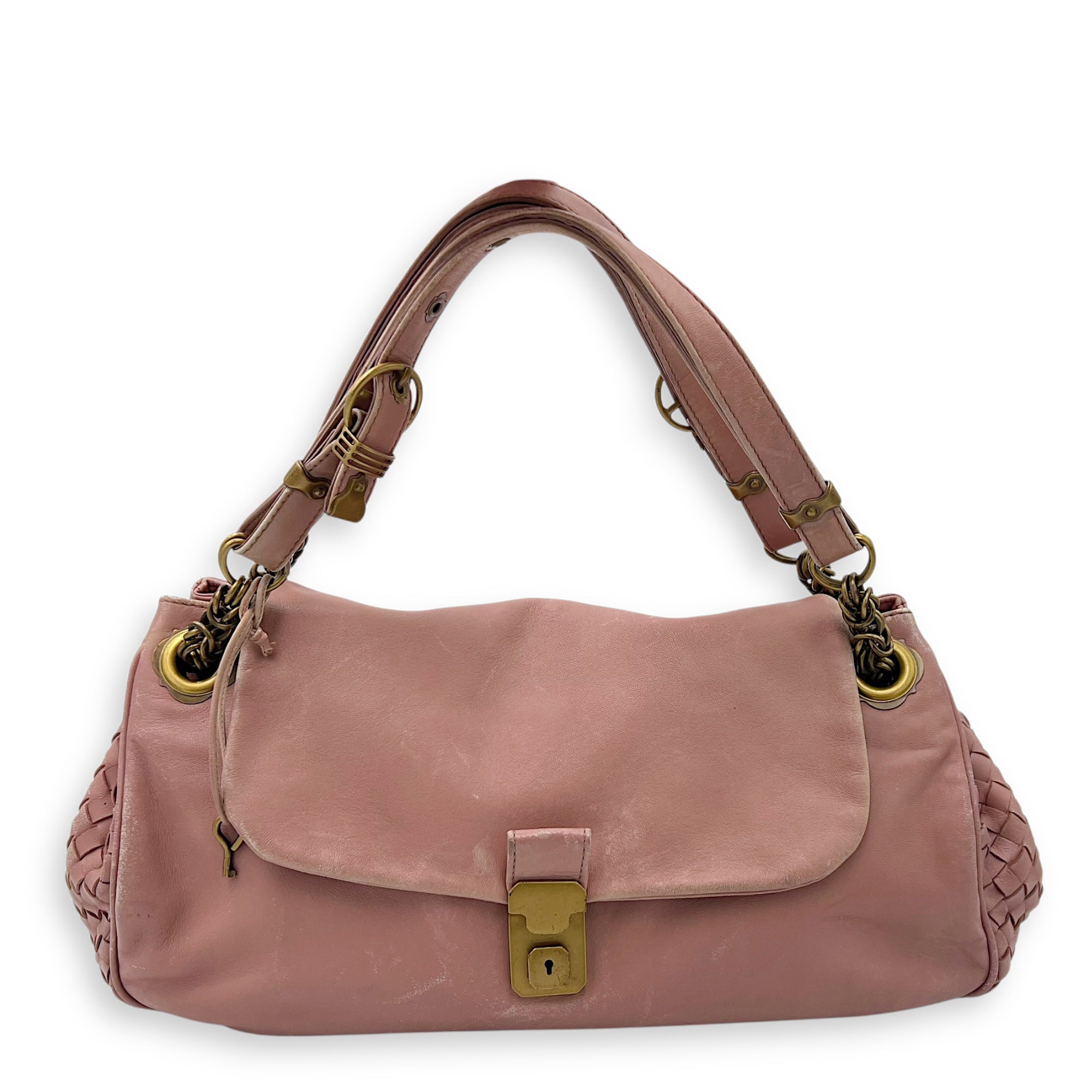 Vintage Flap Shoulder Bag Pink in Calfskin, Gold hardware