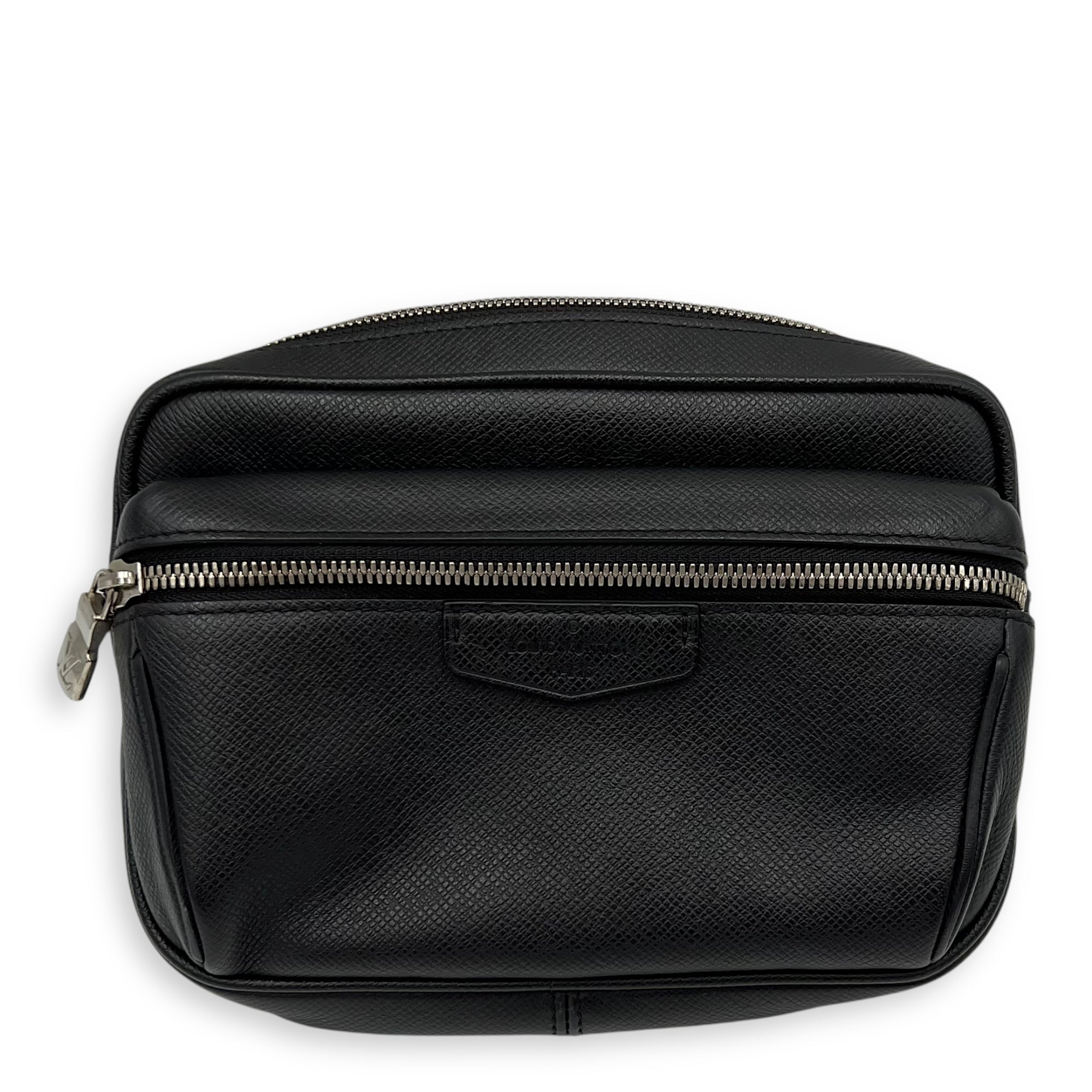 Outdoor Black Belt Bag in Taiga Leather, Silver hardware