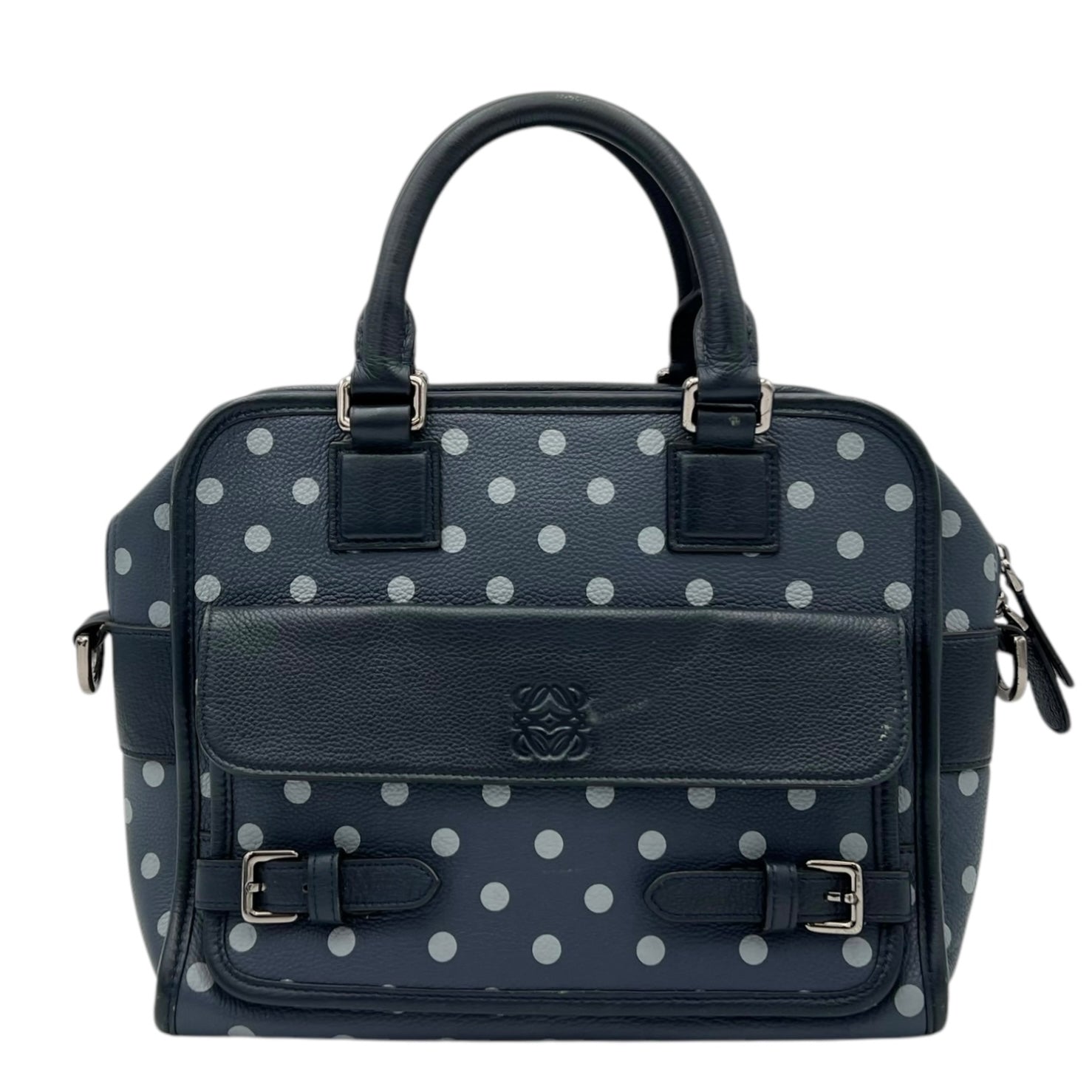 Cruz Two Way Bag Blue Top Handle Bag in Calfskin, Silver hardware