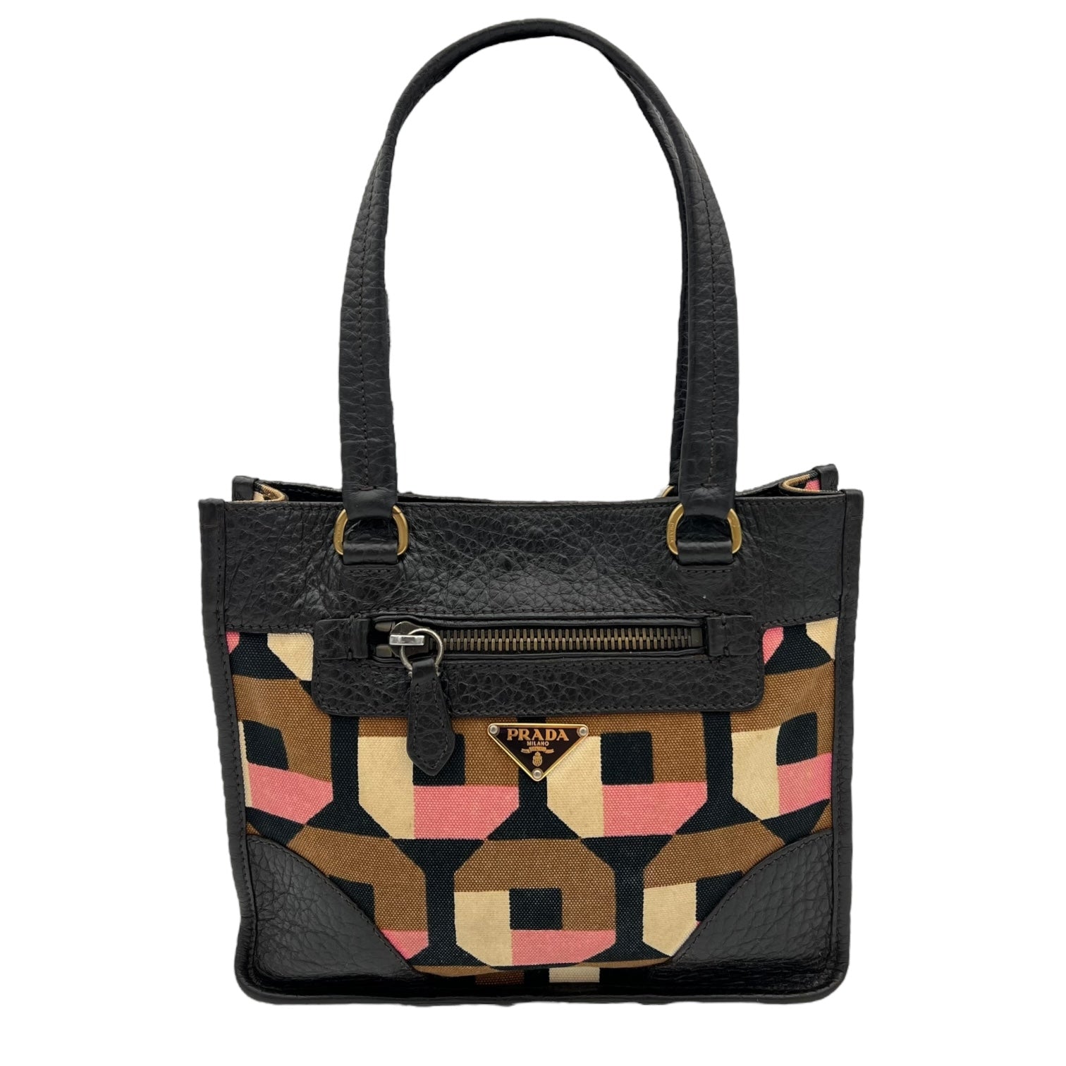 Logo Multi-colour Top Handle Bag in Canvas, Gold hardware