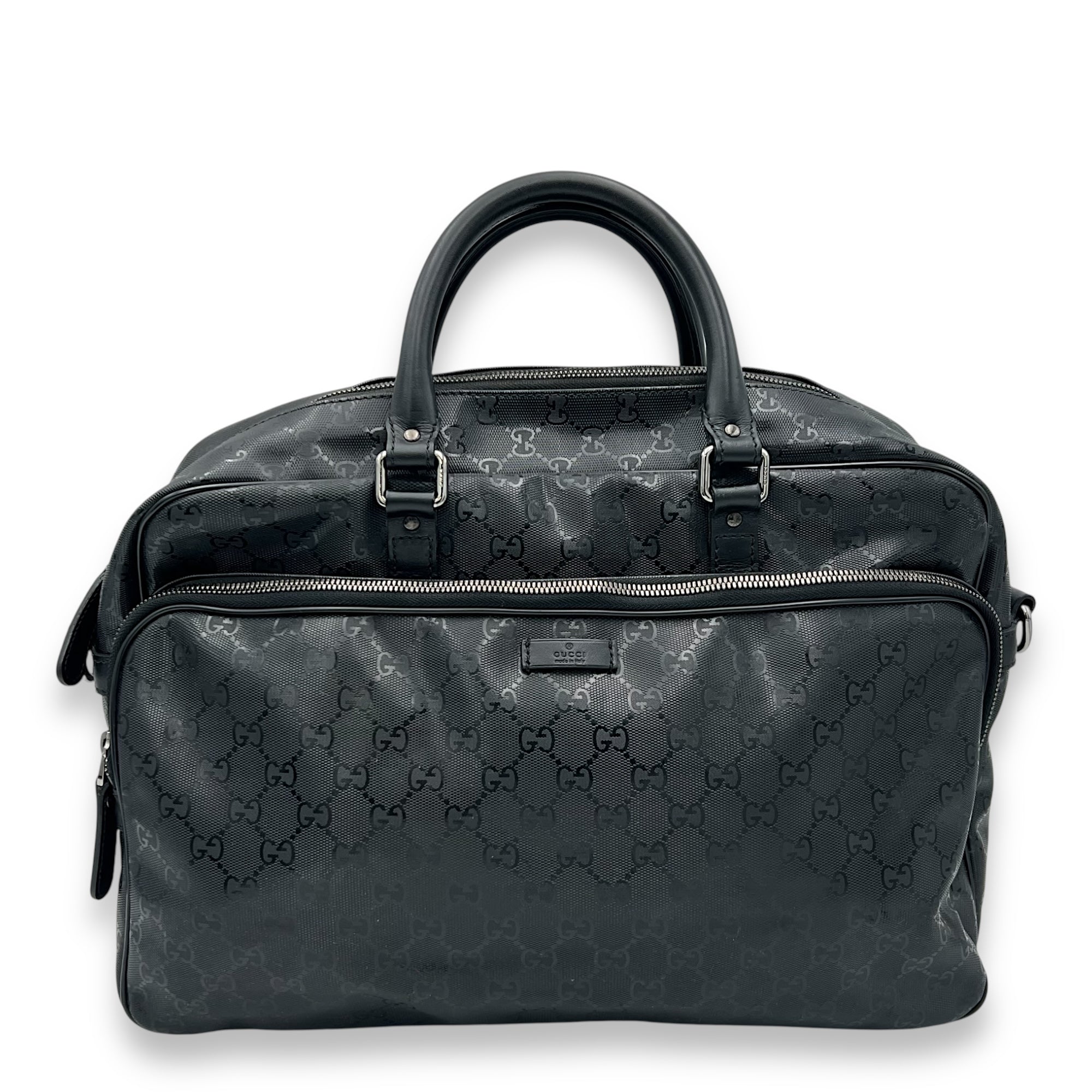 GG Imprime Black Messenger in Coated Canvas, Silver hardware