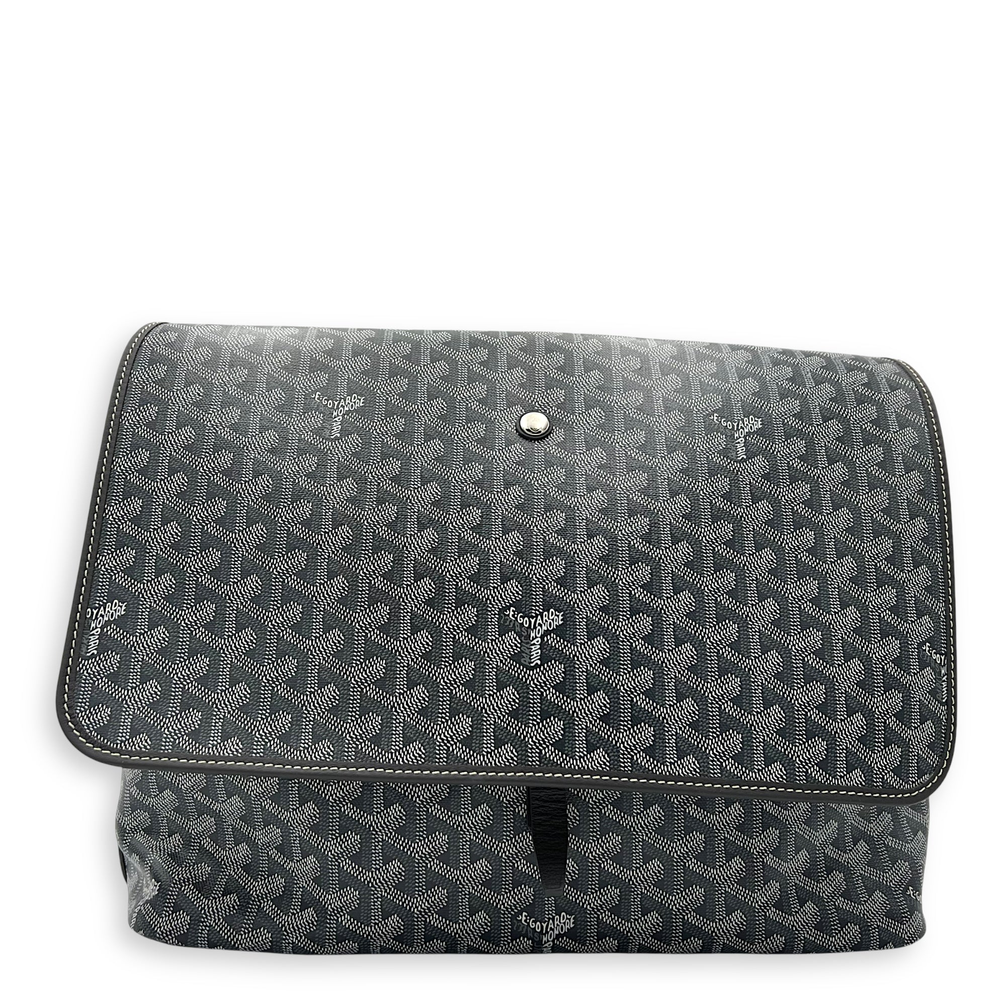 Capetien MM Grey Shoulder Bag in Coated Canvas, Silver hardware