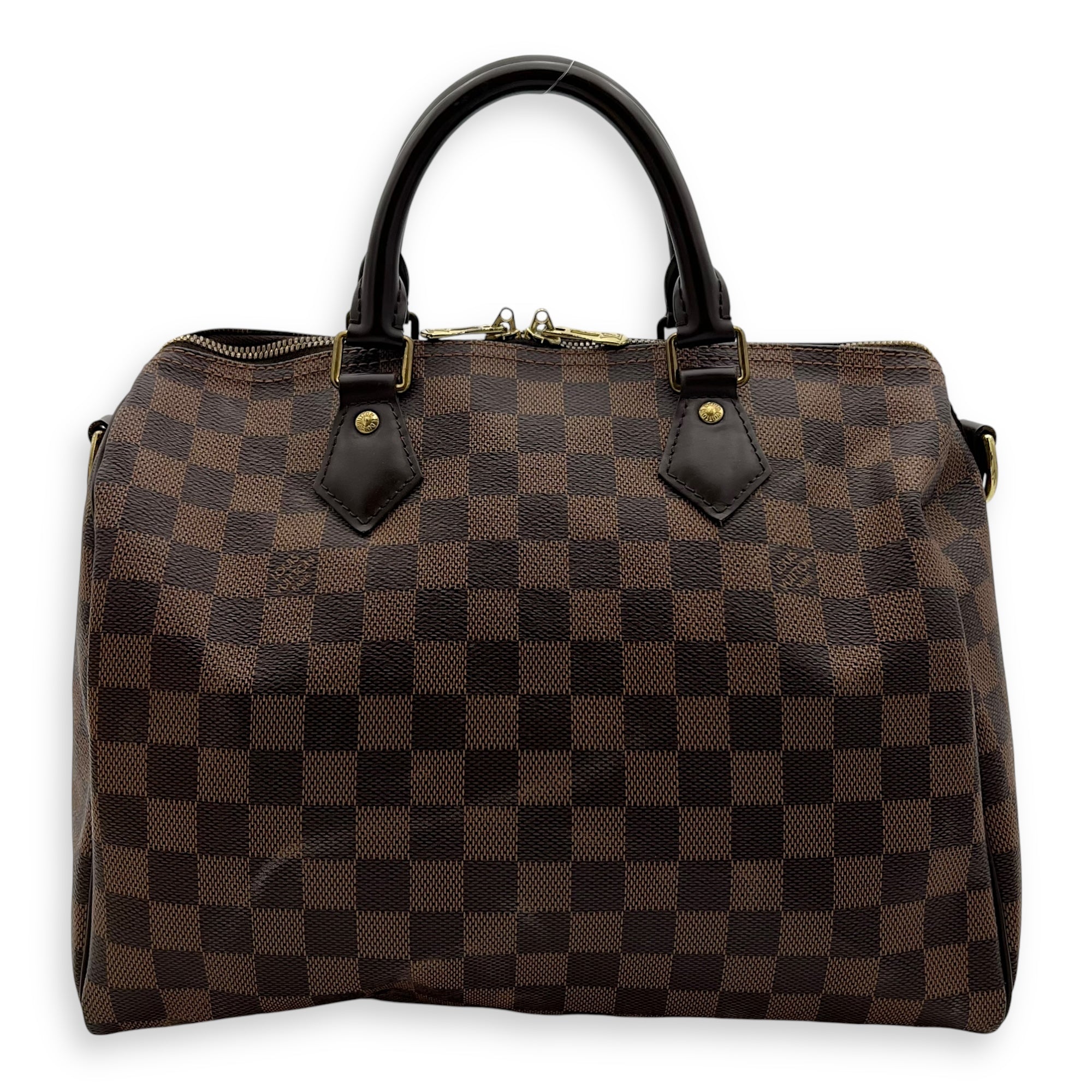 Speedy Bandouliere Top Handle Bag 30 Brown in Coated Canvas, Gold hardware