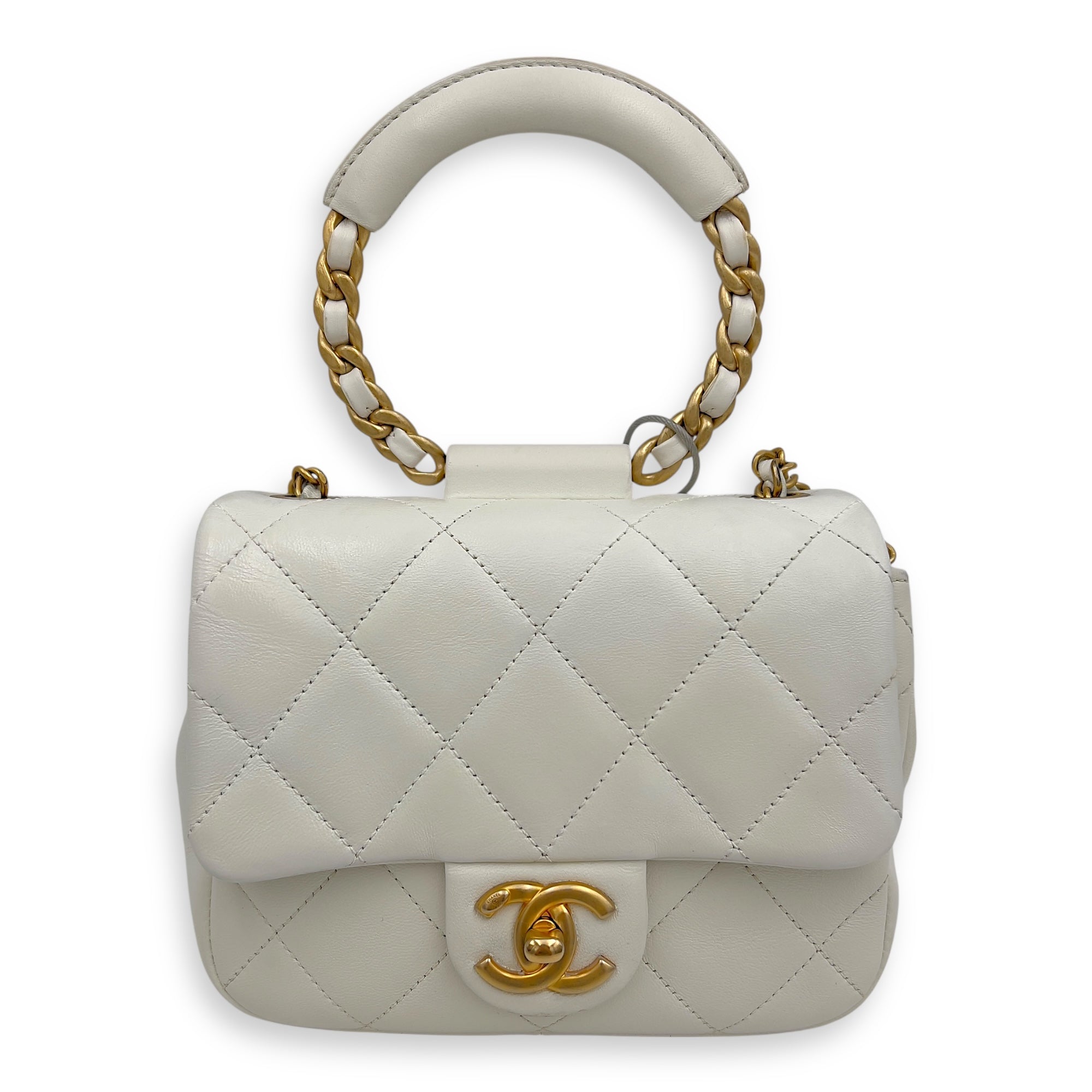 20C In The Loop CC Flap White Top Handle Bag in Lambskin, Gold hardware - Image 11
