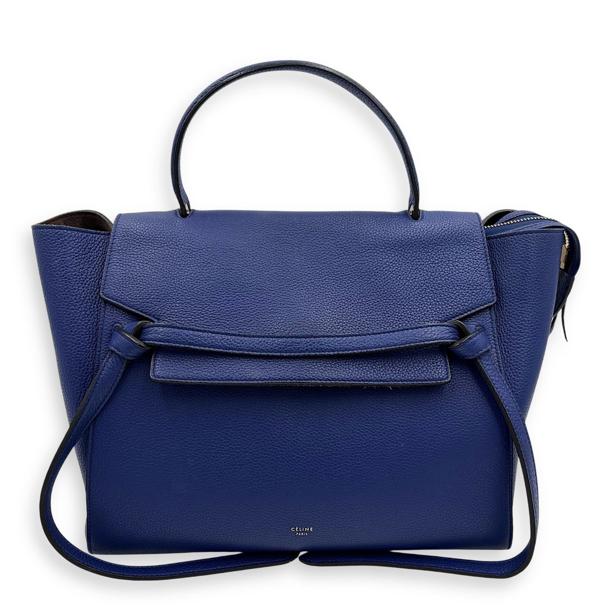 Belt Bag Mini Blue Top Handle Bag in Calfskin, Gold hardware