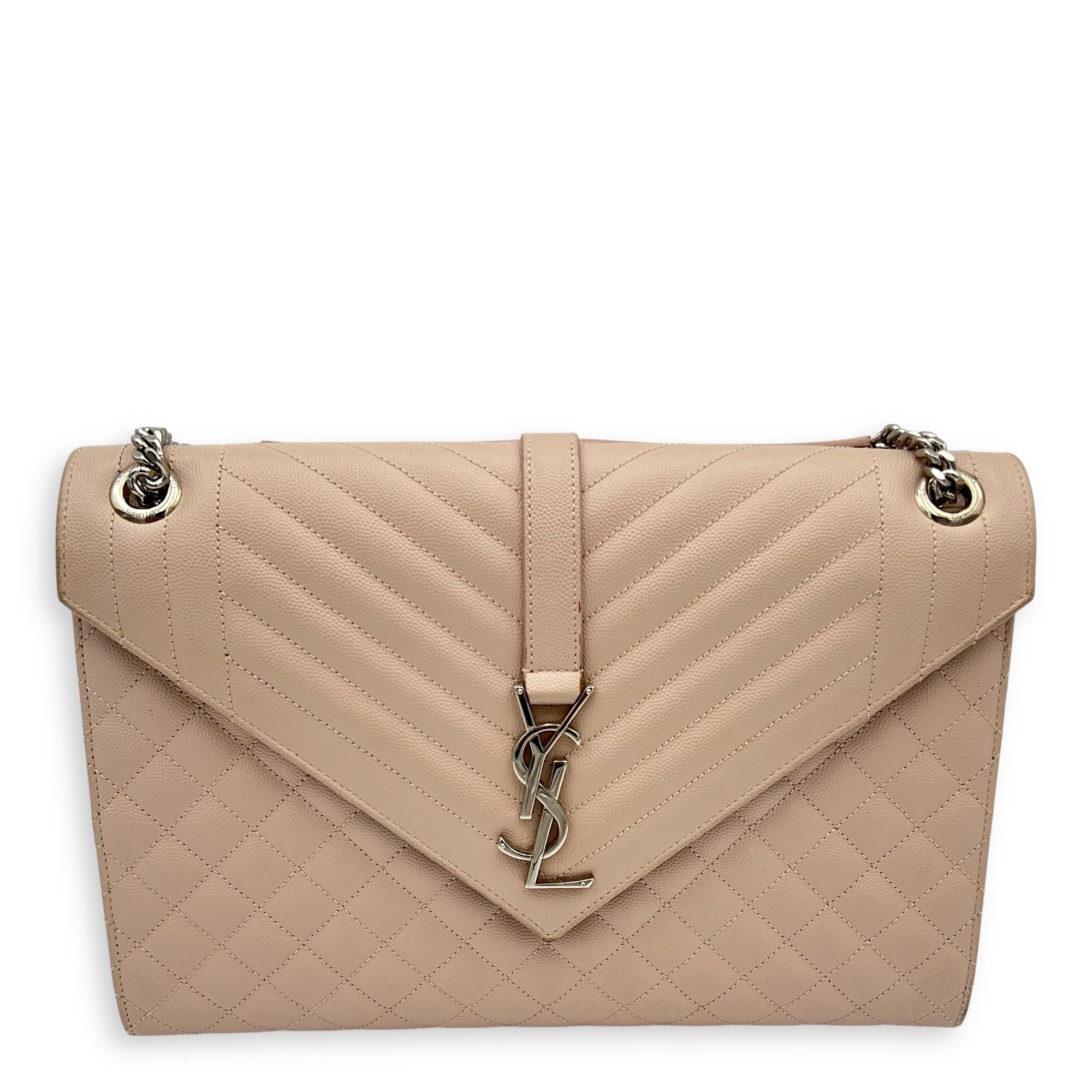 Envelope Shoulder Bag Large Pink in Caviar Leather, Silver hardware