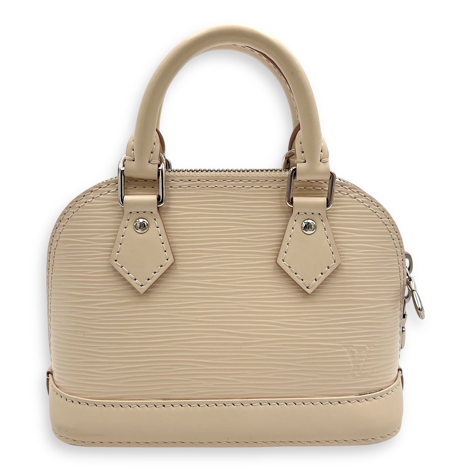 Alma Top Handle Bag Nano White in Epi Leather, Silver hardware