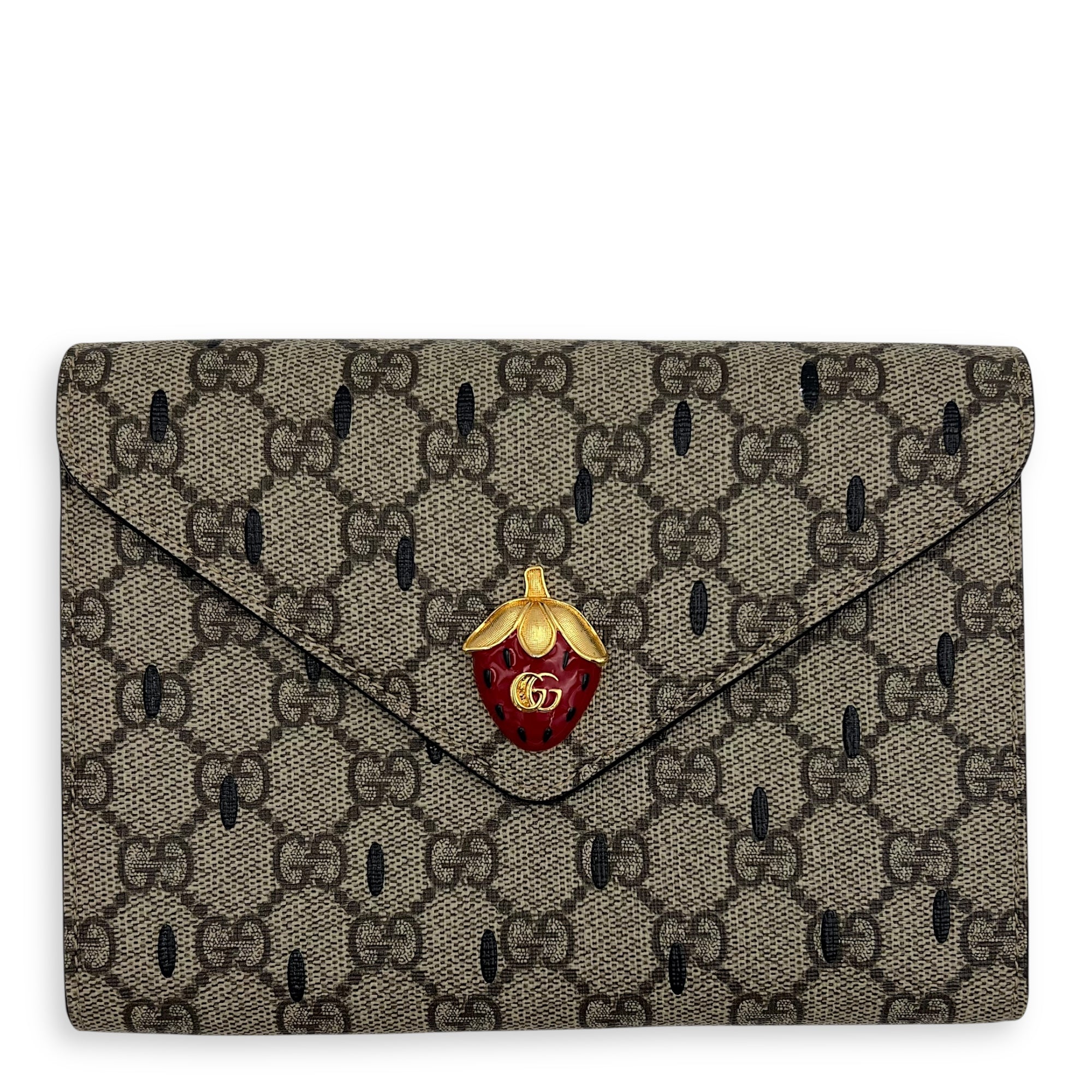 GG Clutch Brown in Coated Canvas, Gold hardware