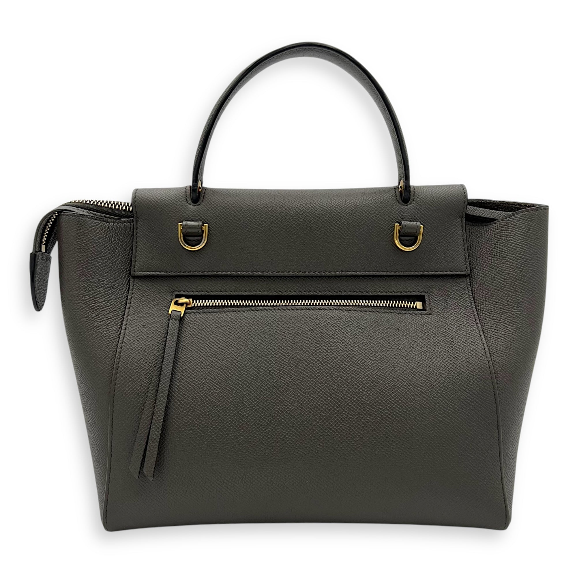 Belt Bag Top Handle Bag Micro Grey in Calfskin, Gold hardware - Image 3