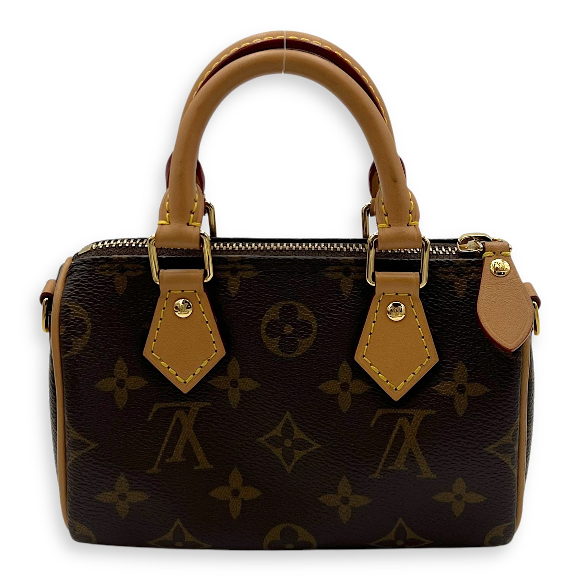 Speedy Top Handle Bag Nano Brown in Monogram Coated Canvas, Gold hardware - Image 3