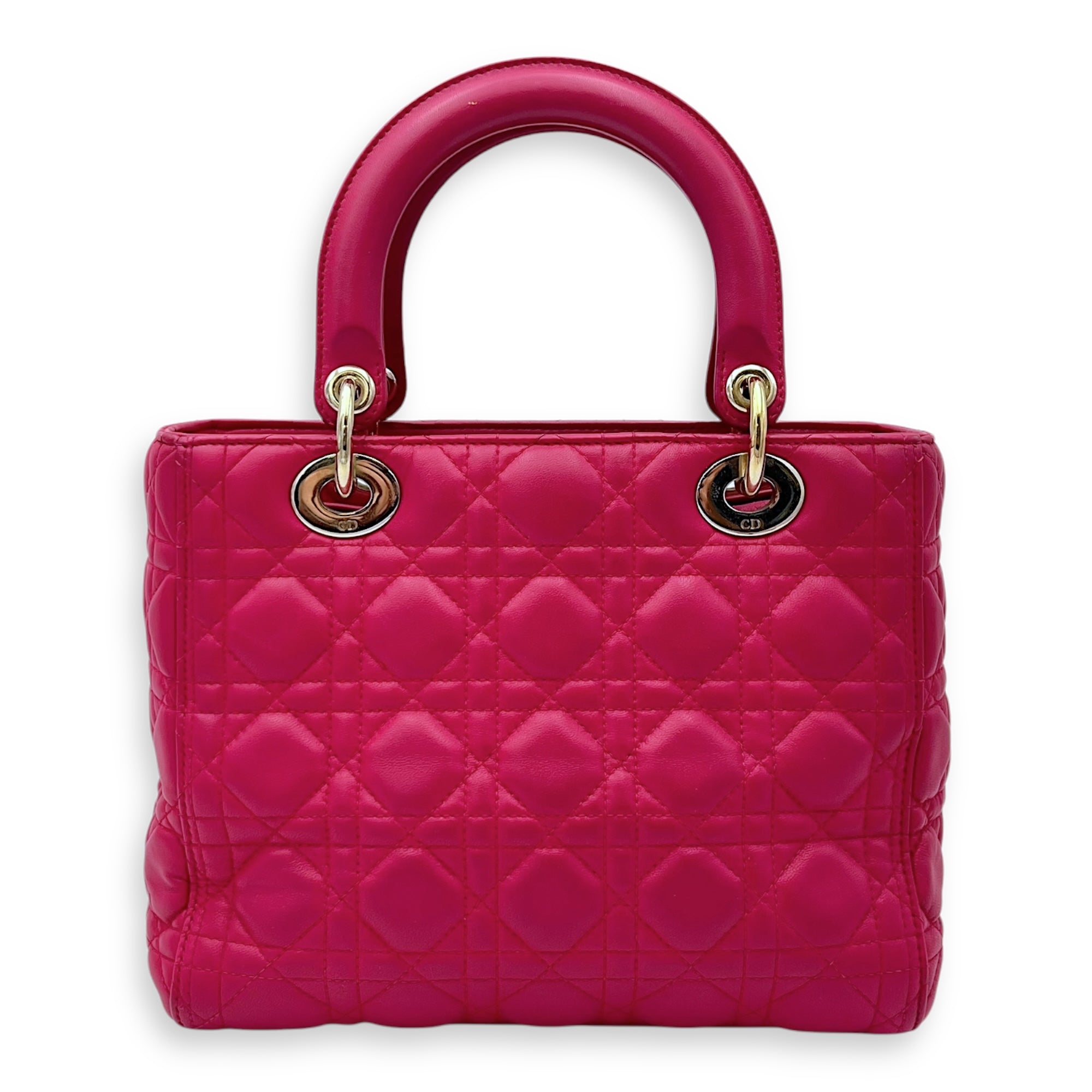 Lady Dior Medium Pink Top Handle Bag in Lambskin, Gold hardware - Image 3