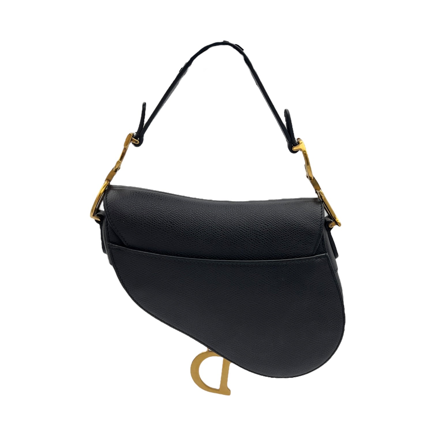 Saddle with Strap Mini Black Crossbody Bag in Calfskin, Brushed Gold hardware - Image 3
