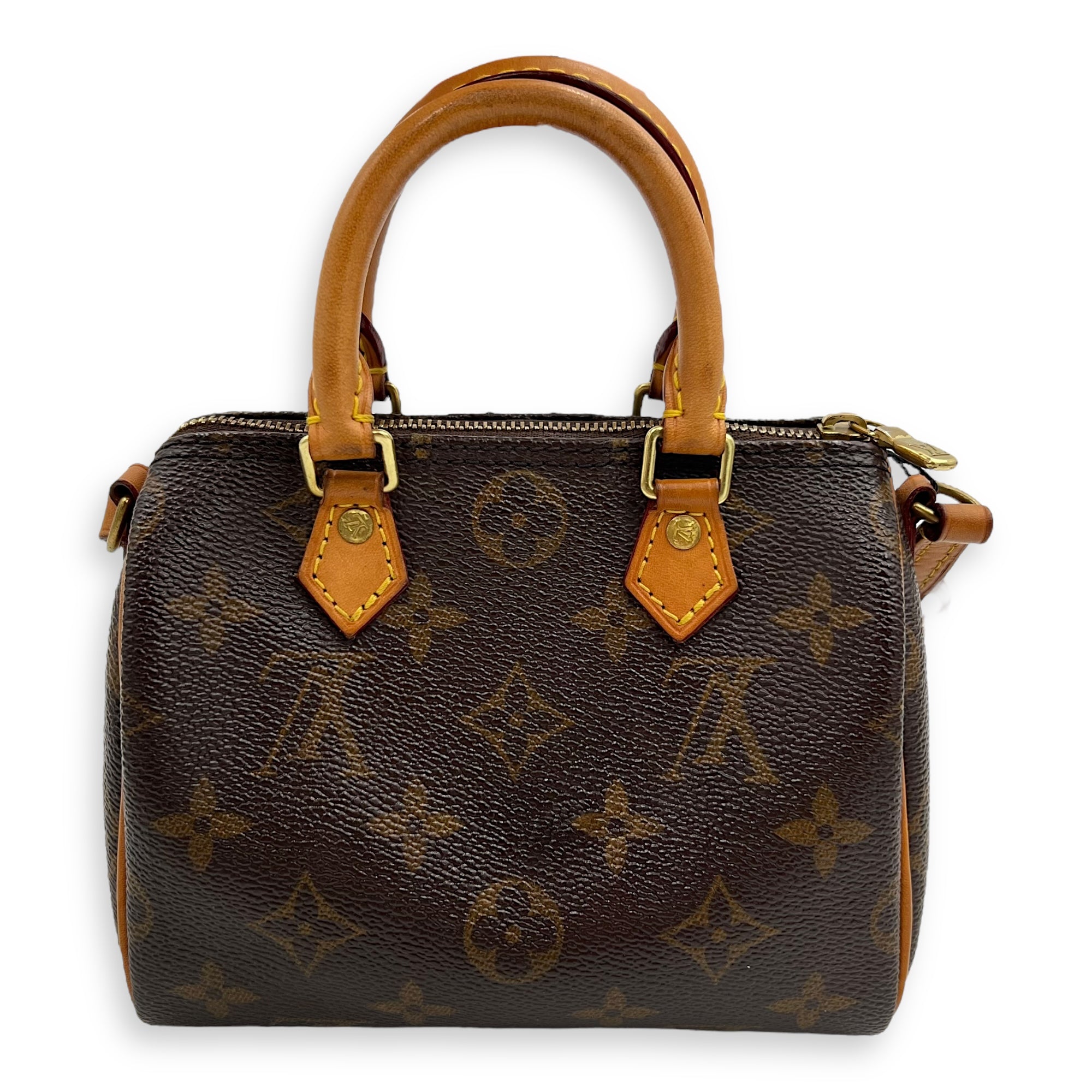Speedy Top Handle Bag Nano Brown in Monogram Coated Canvas, Gold hardware - Image 3