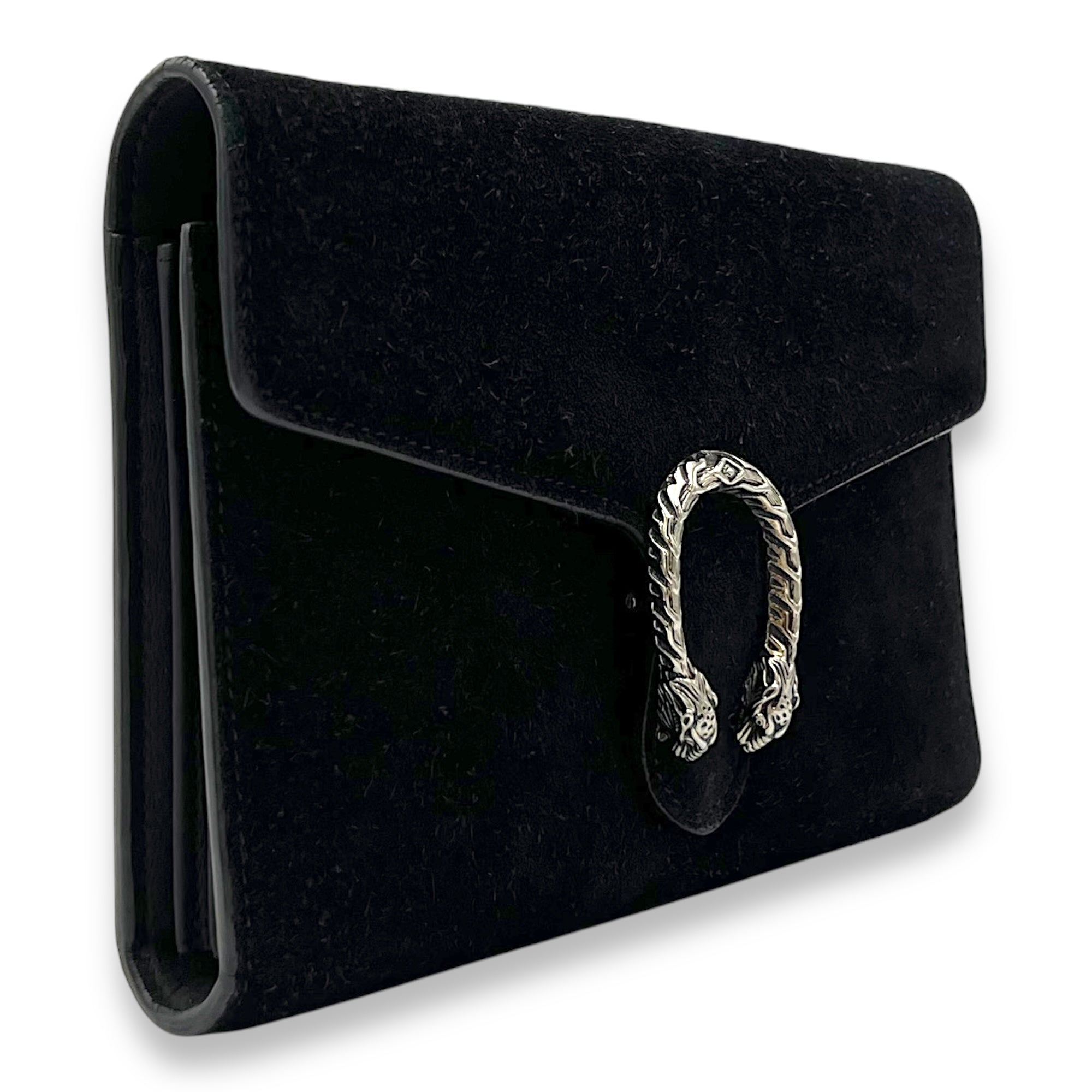 Dionysus Black Wallet On Chain in Suede Leather, Ruthenium hardware - Image 4