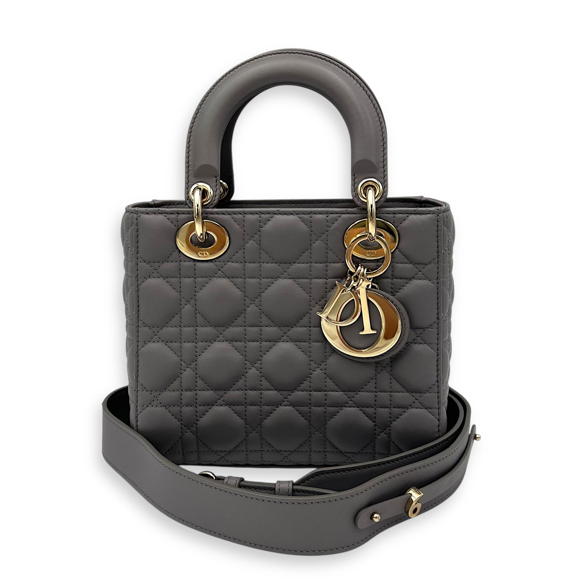 Lady Dior Small Grey Top Handle Bag in Lambskin, Gold hardware - Image 11