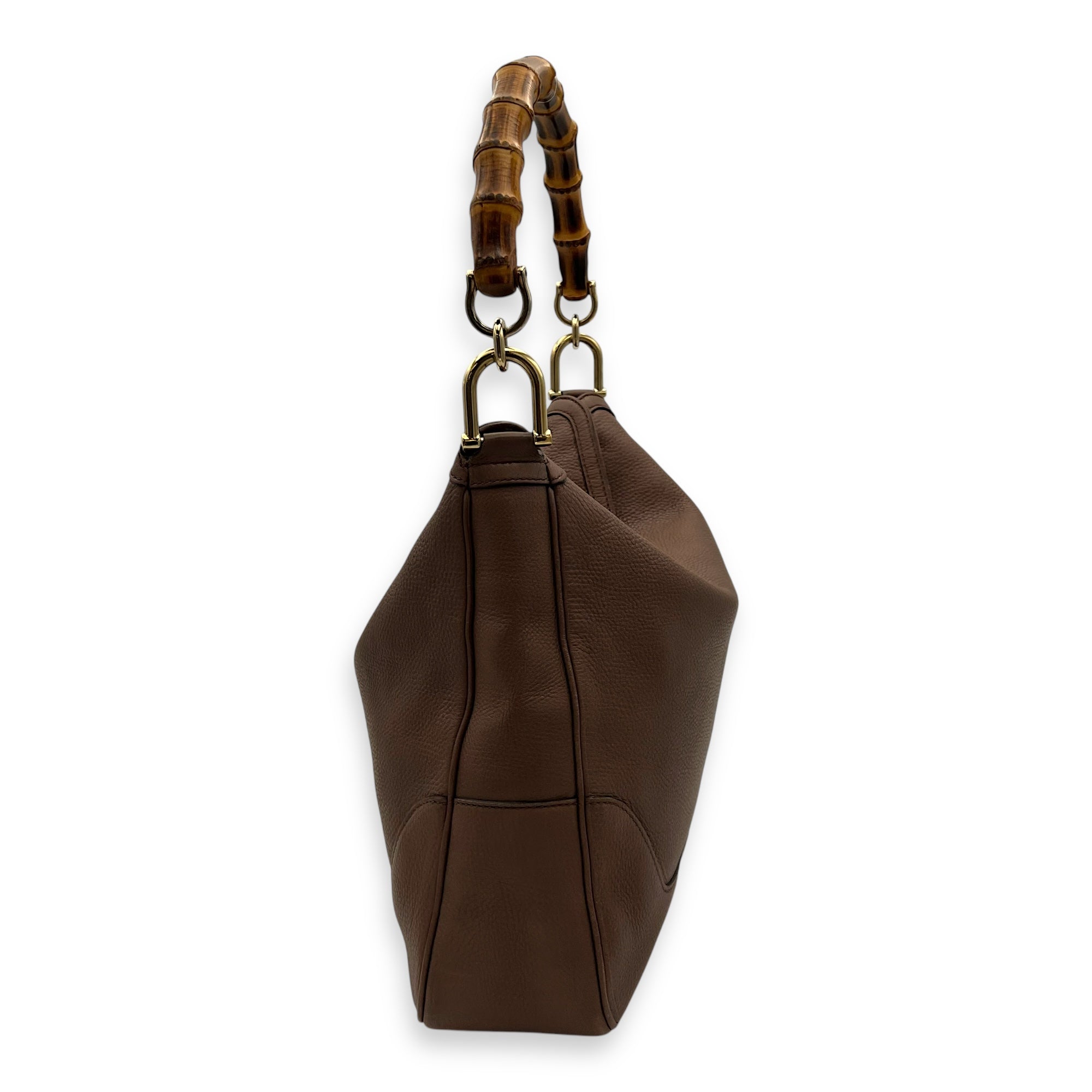 Bamboo Brown Top Handle Bag in Calfskin, Gold hardware - Image 4