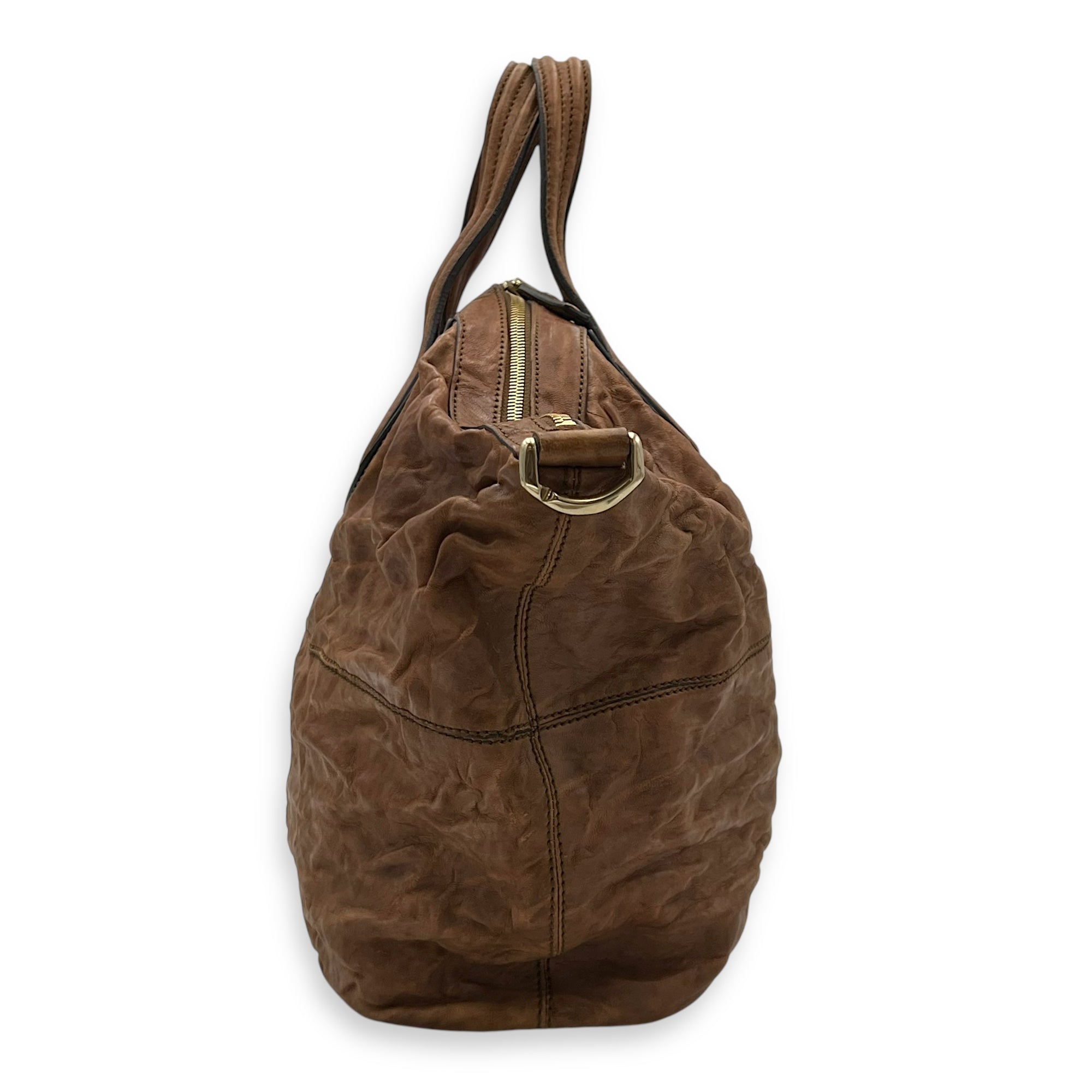 Nightingale Medium Brown Top Handle Bag in Distressed Leather, Gold hardware - Image 4