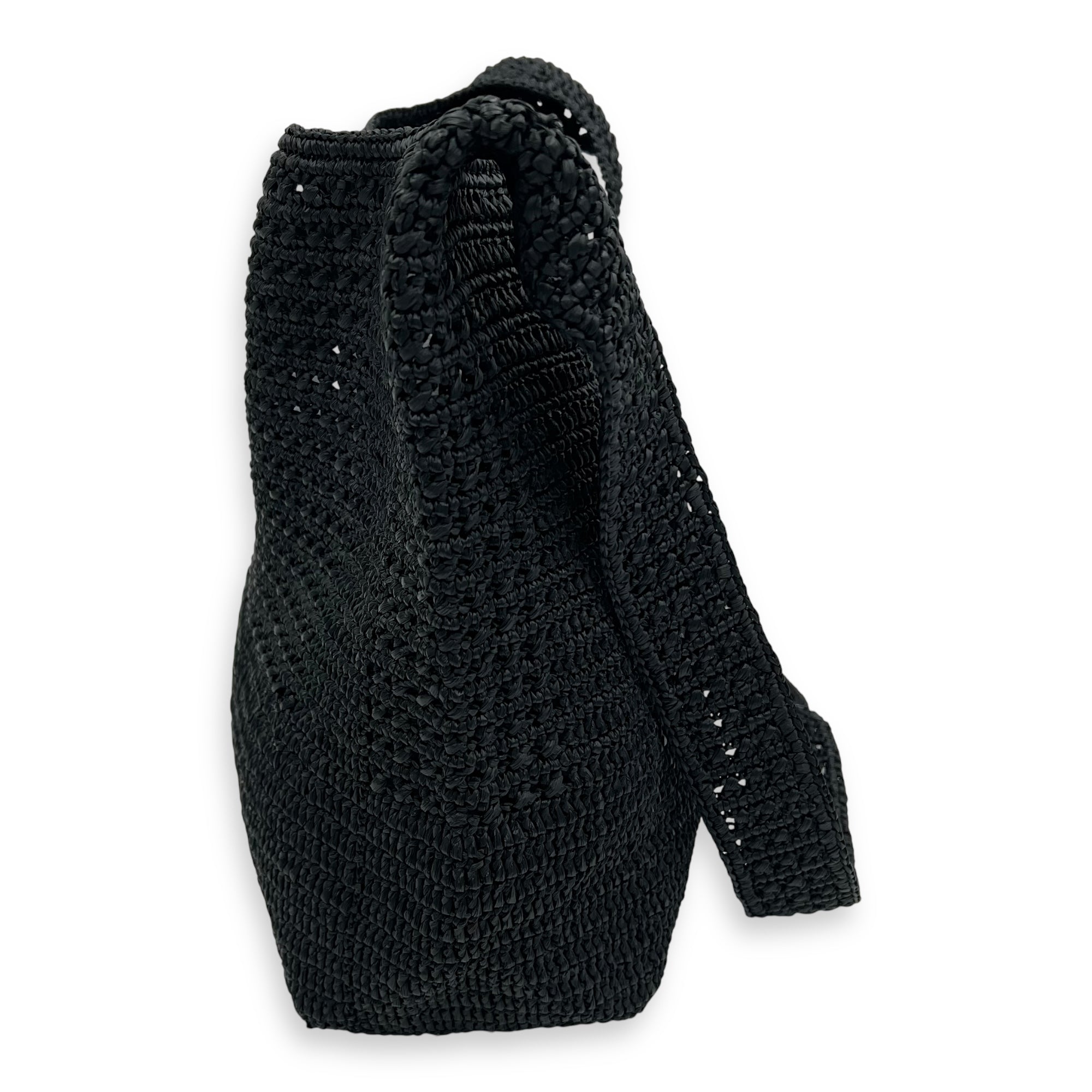 Le 5 A 7 Crossbody Bag Black in Raffia, Silver hardware - Image 4