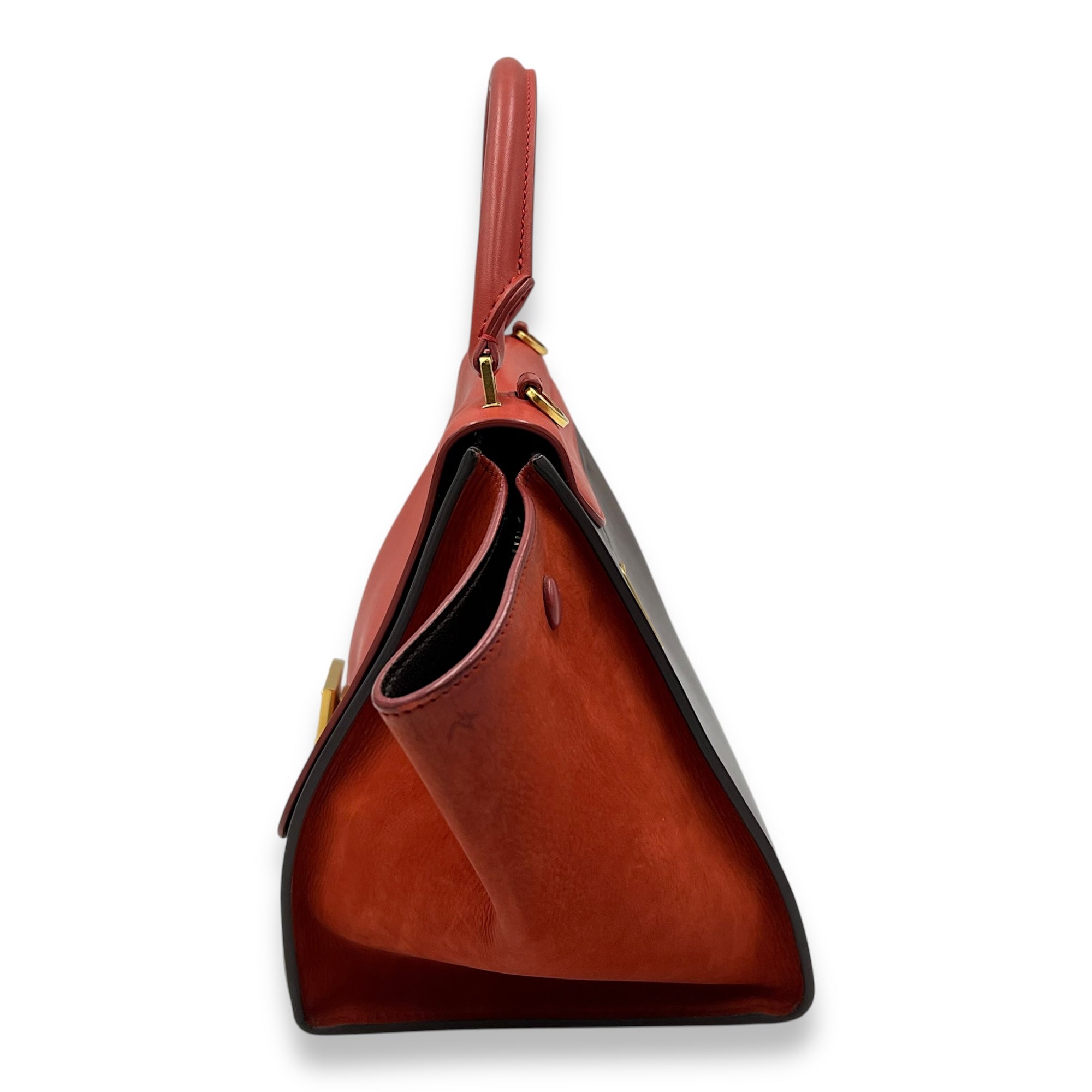 Trapeze Top Handle Bag Red in Calfskin, Gold hardware - Image 5
