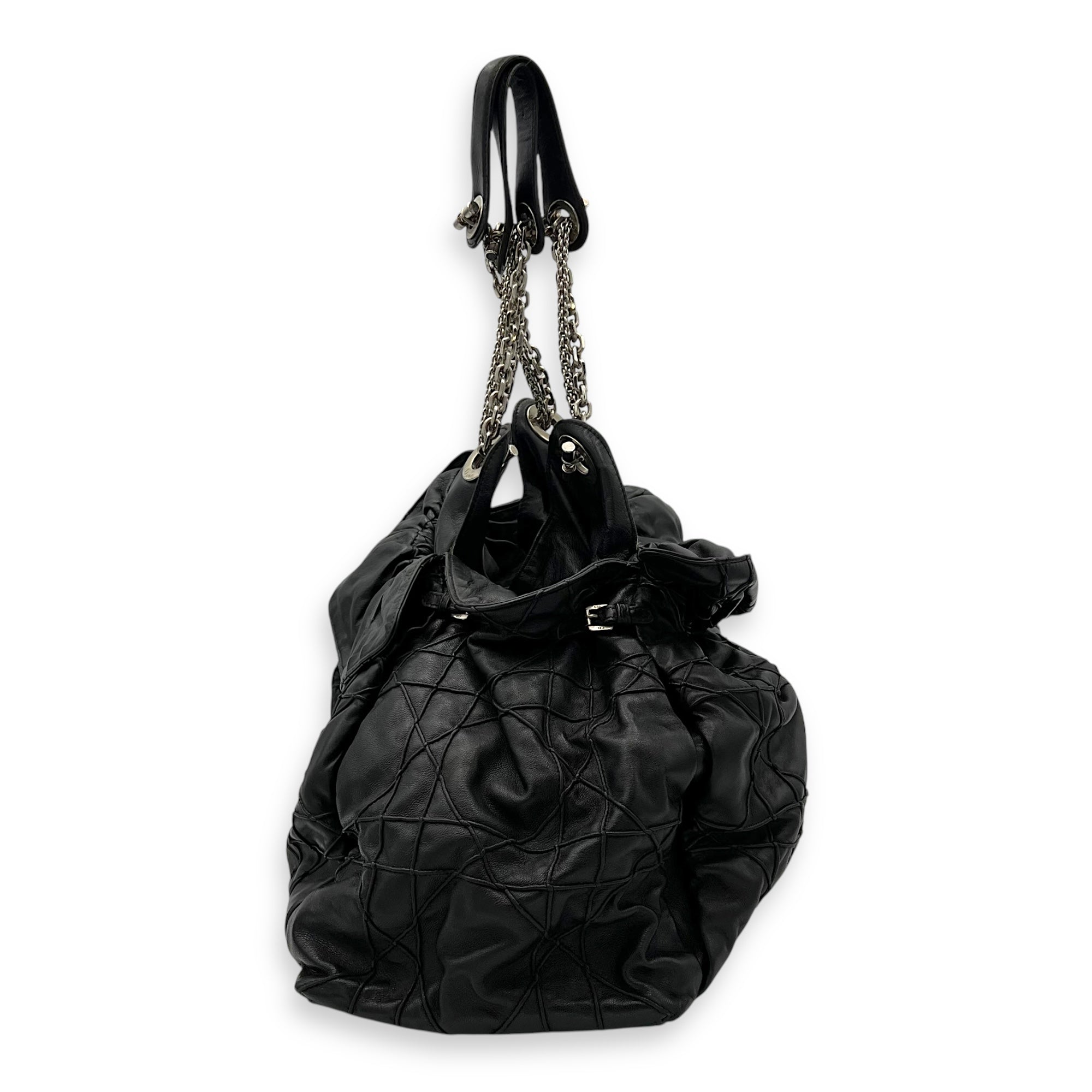 Cannage Shoulder Bag Black in Lambskin, Silver hardware - Image 5