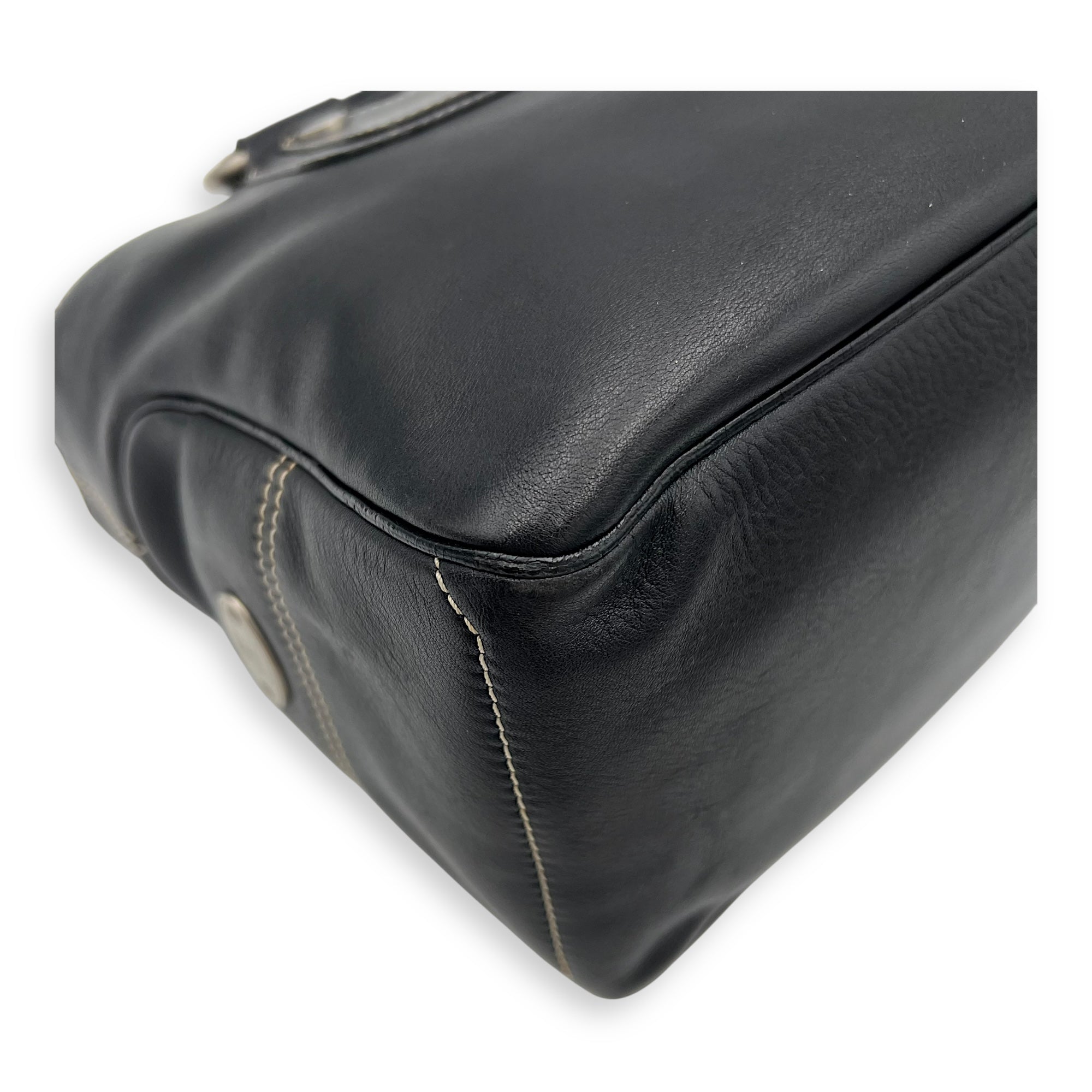 Boogie Black Top Handle Bag in Calfskin, Silver hardware - Image 12
