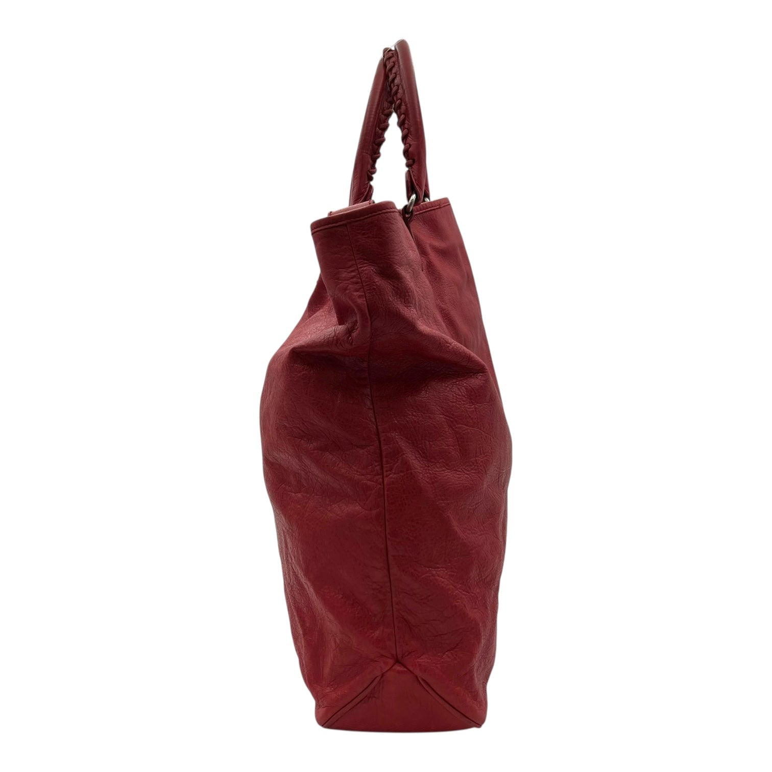 2-Way Red Top Handle Bag in Distressed Leather, Silver hardware - Image 5