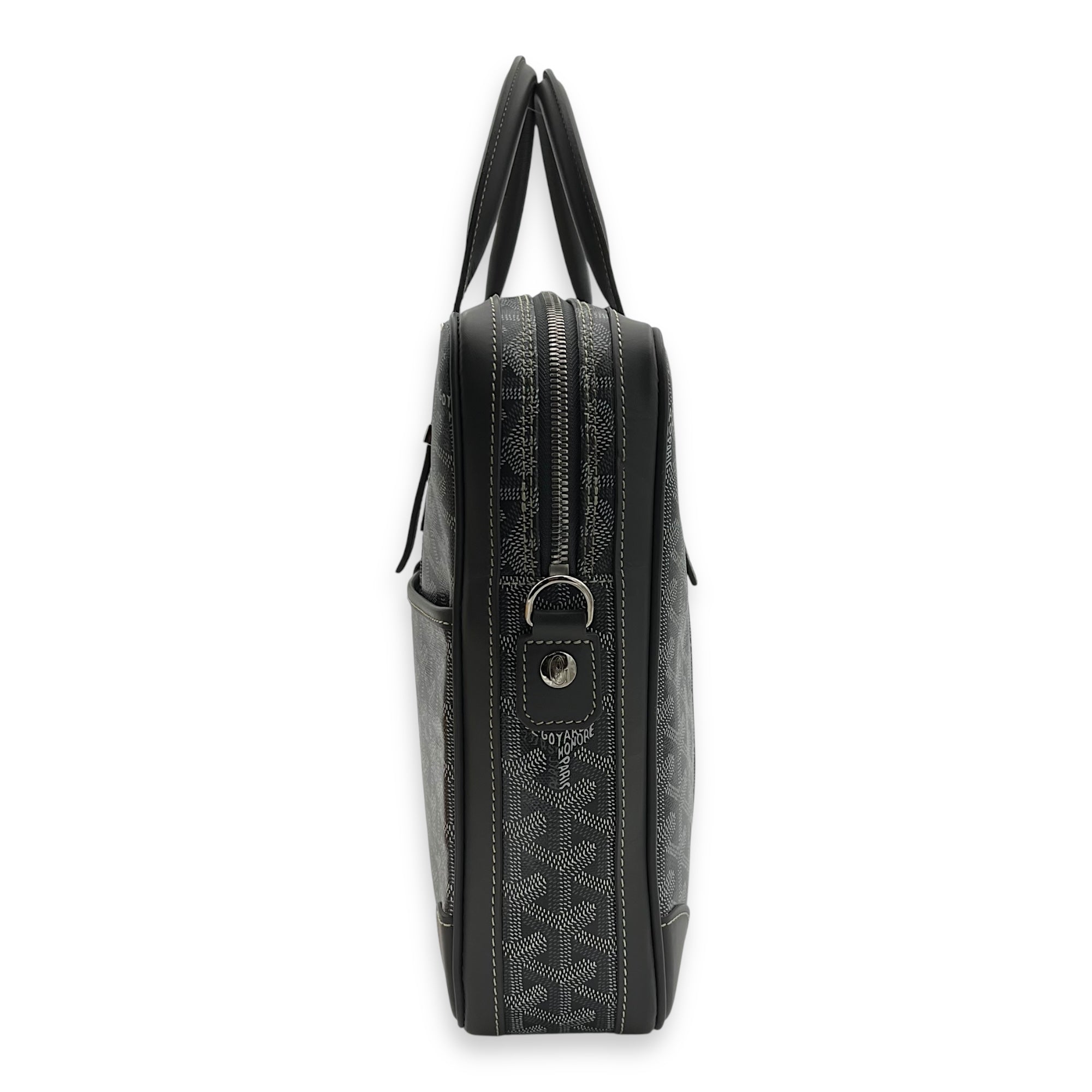 Ambassade Briefcase Grey in Coated Canvas, Silver hardware - Image 5