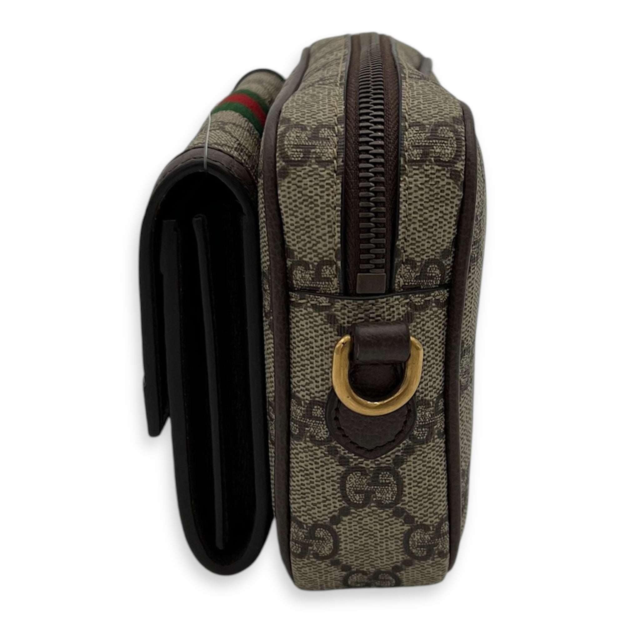 Ophidia Crossbody Bag Mini Brown in Coated Canvas, Gold hardware - Image 5